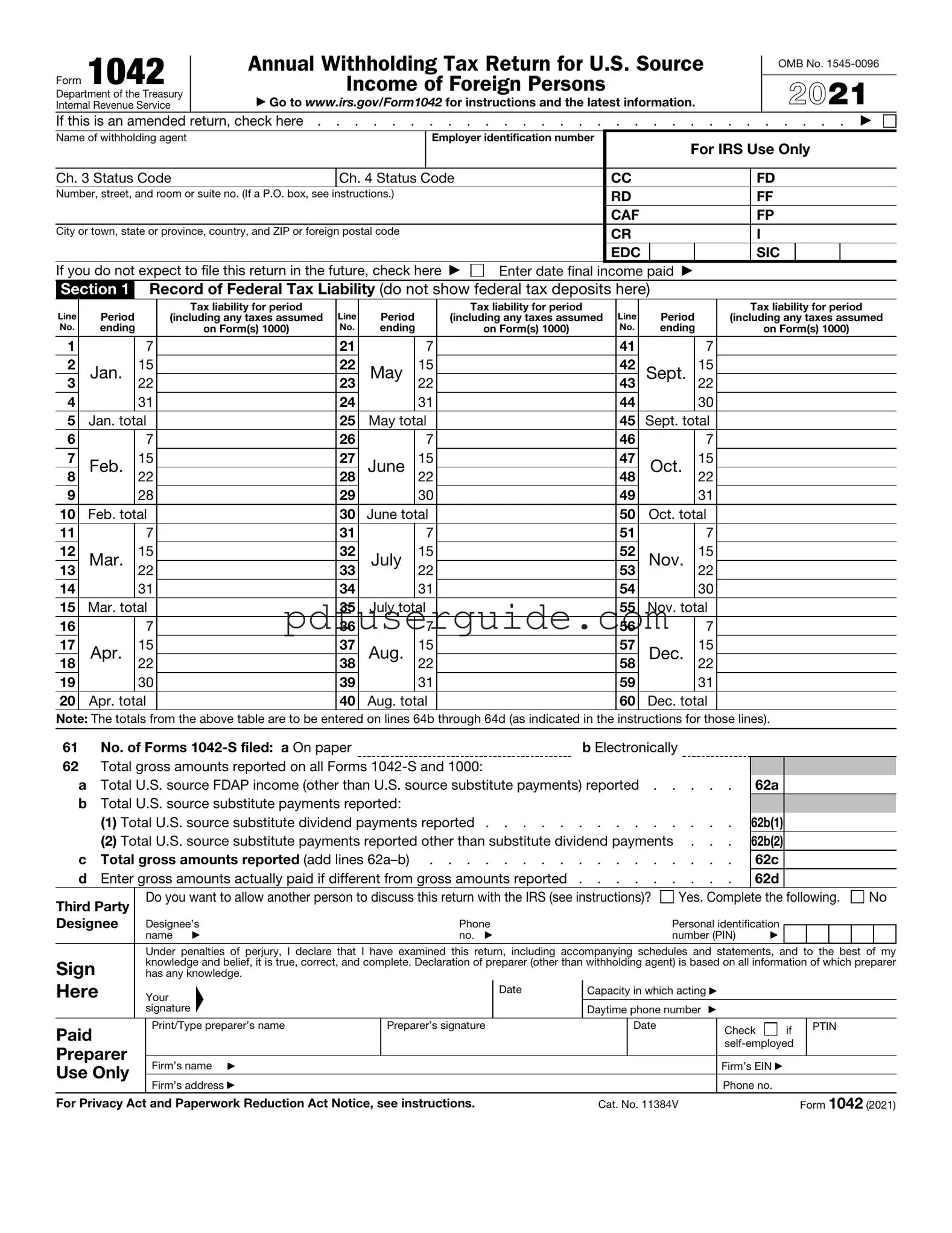 Free 1042 Form in PDF