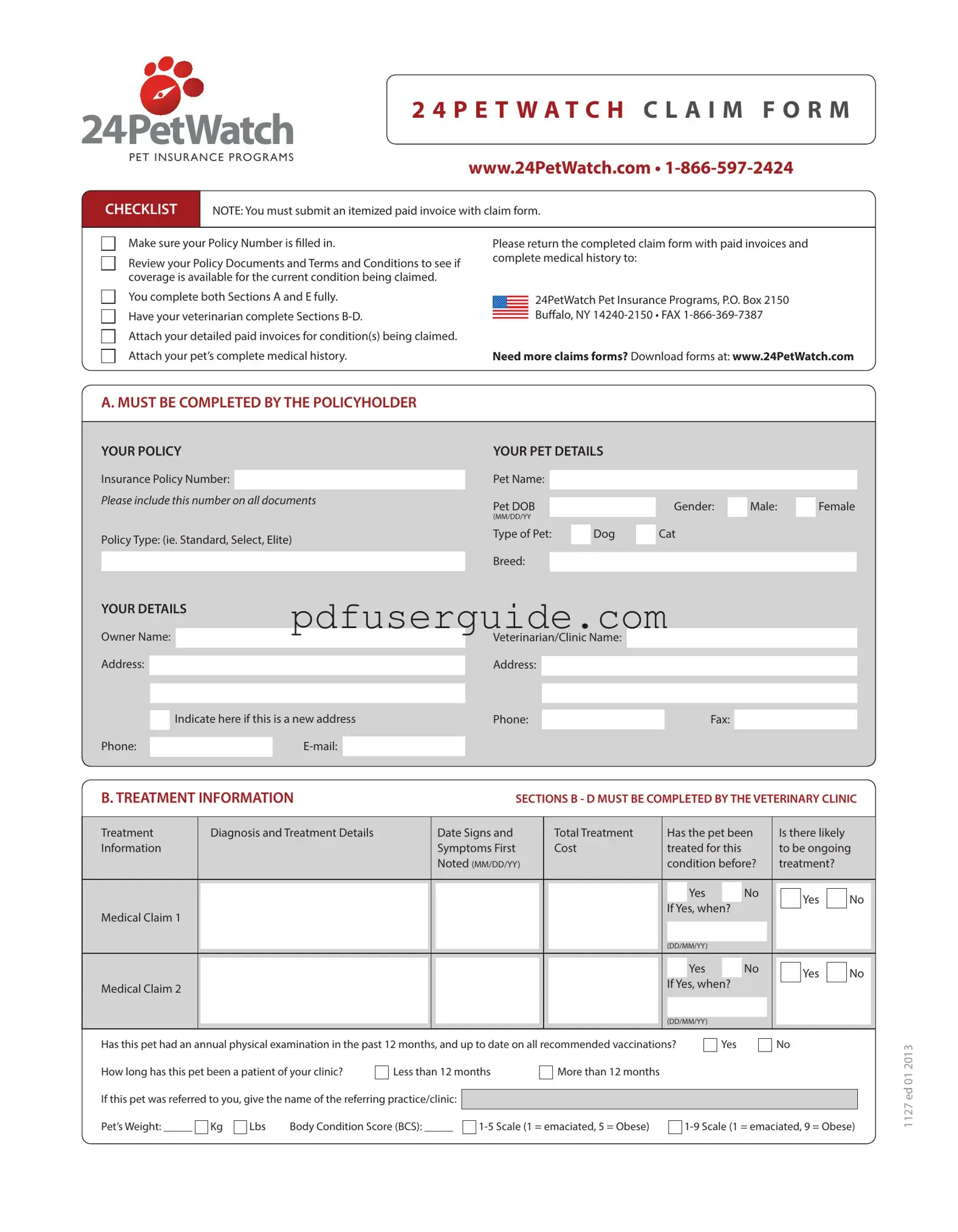 Free 24Petwatch Claim Form in PDF