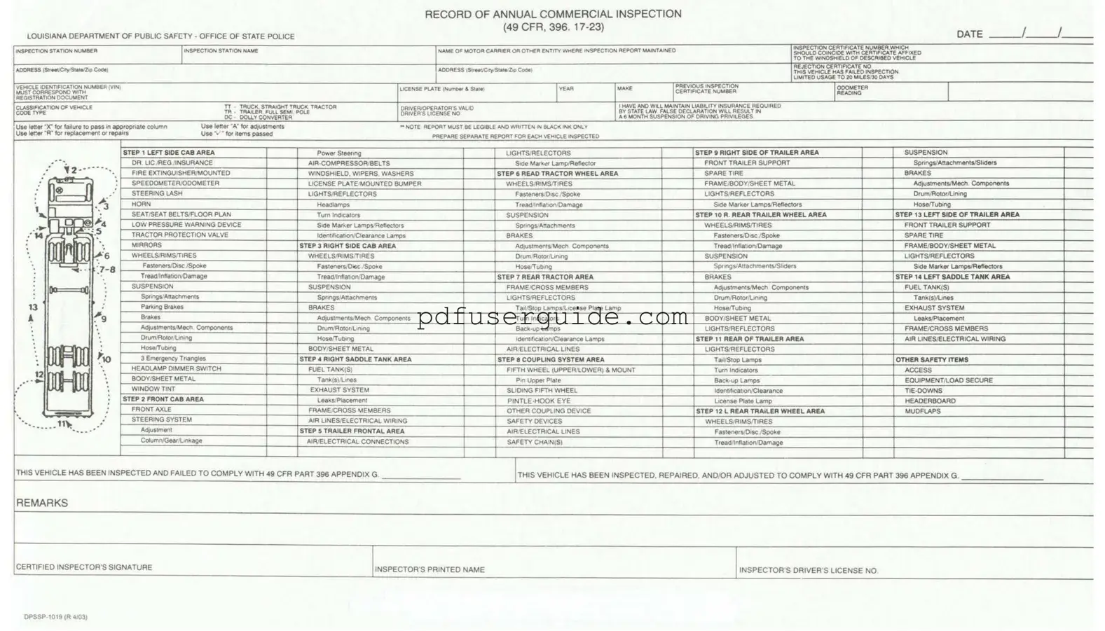 Free 49 Cfr Record Commercial Inspection Form in PDF
