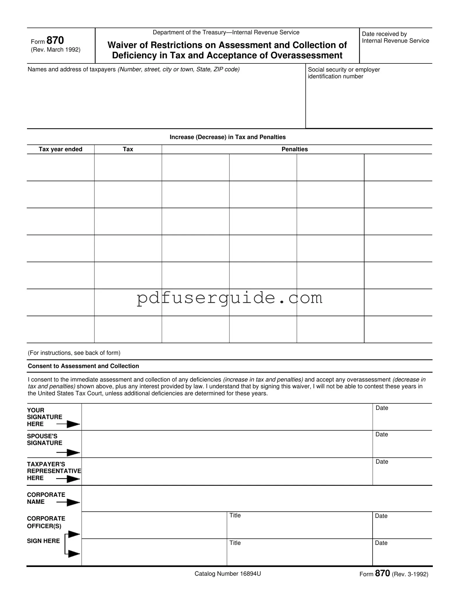 Free 870 Form in PDF
