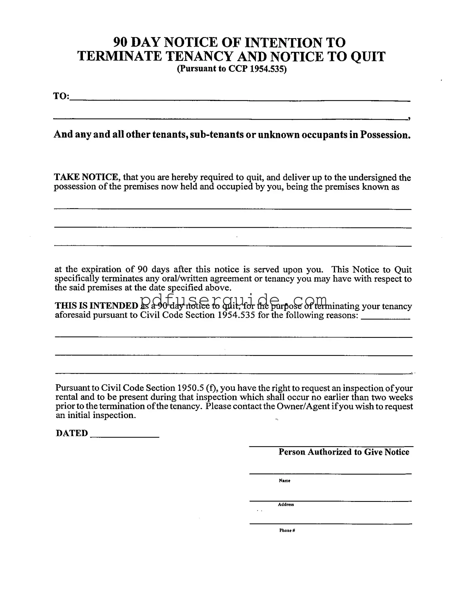 Free 90 Day Notice Form in PDF