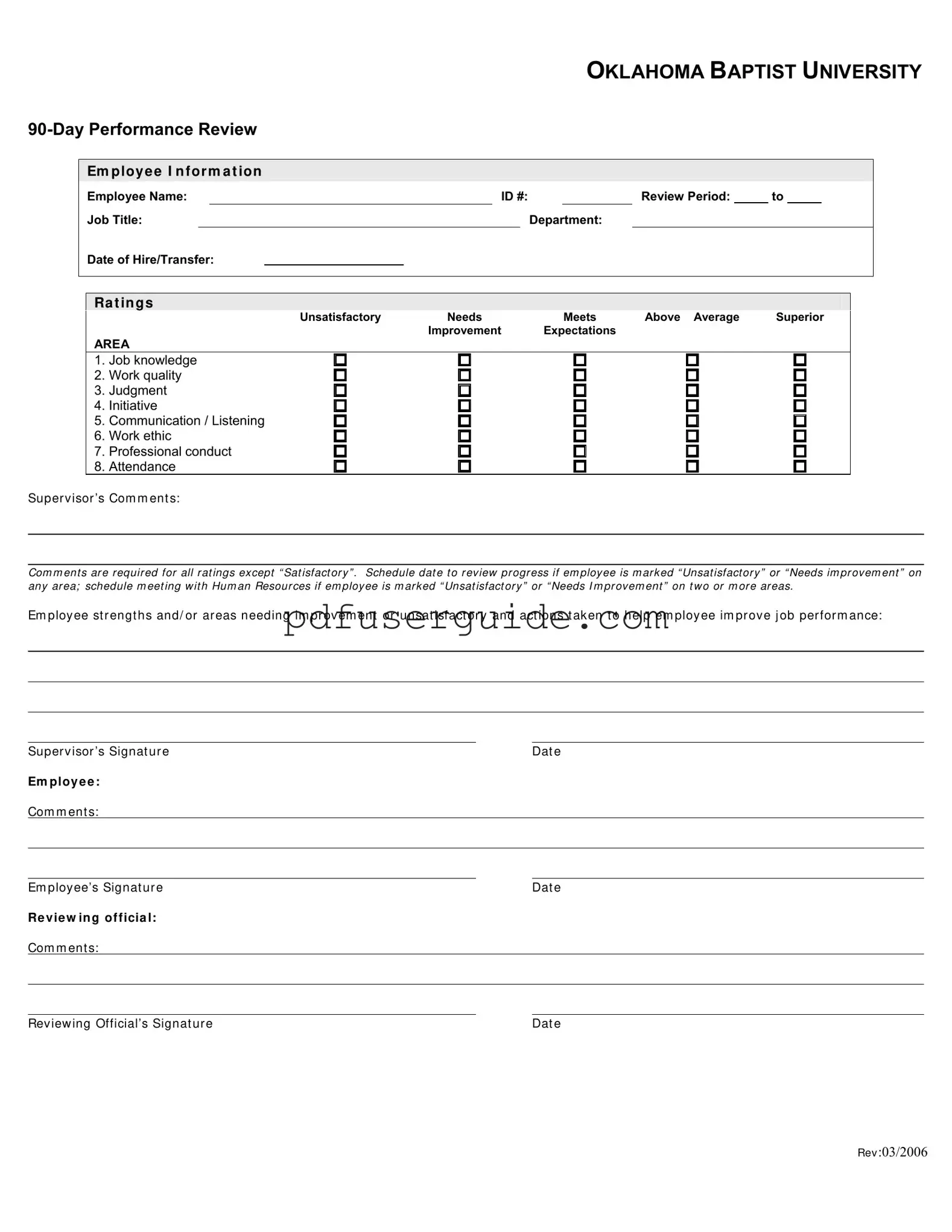 Free 90 Day Performance Form in PDF