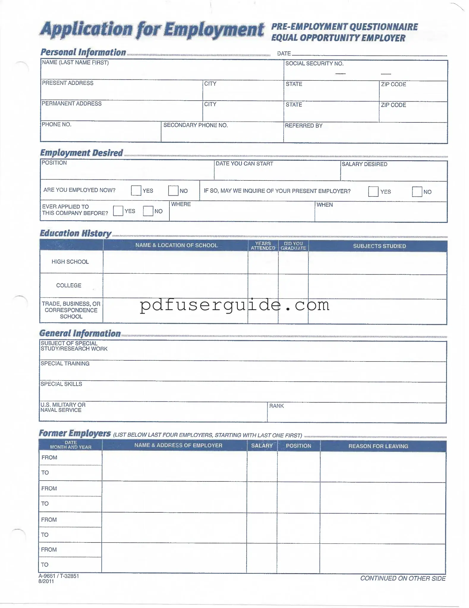 Free A 9661 Application Form in PDF