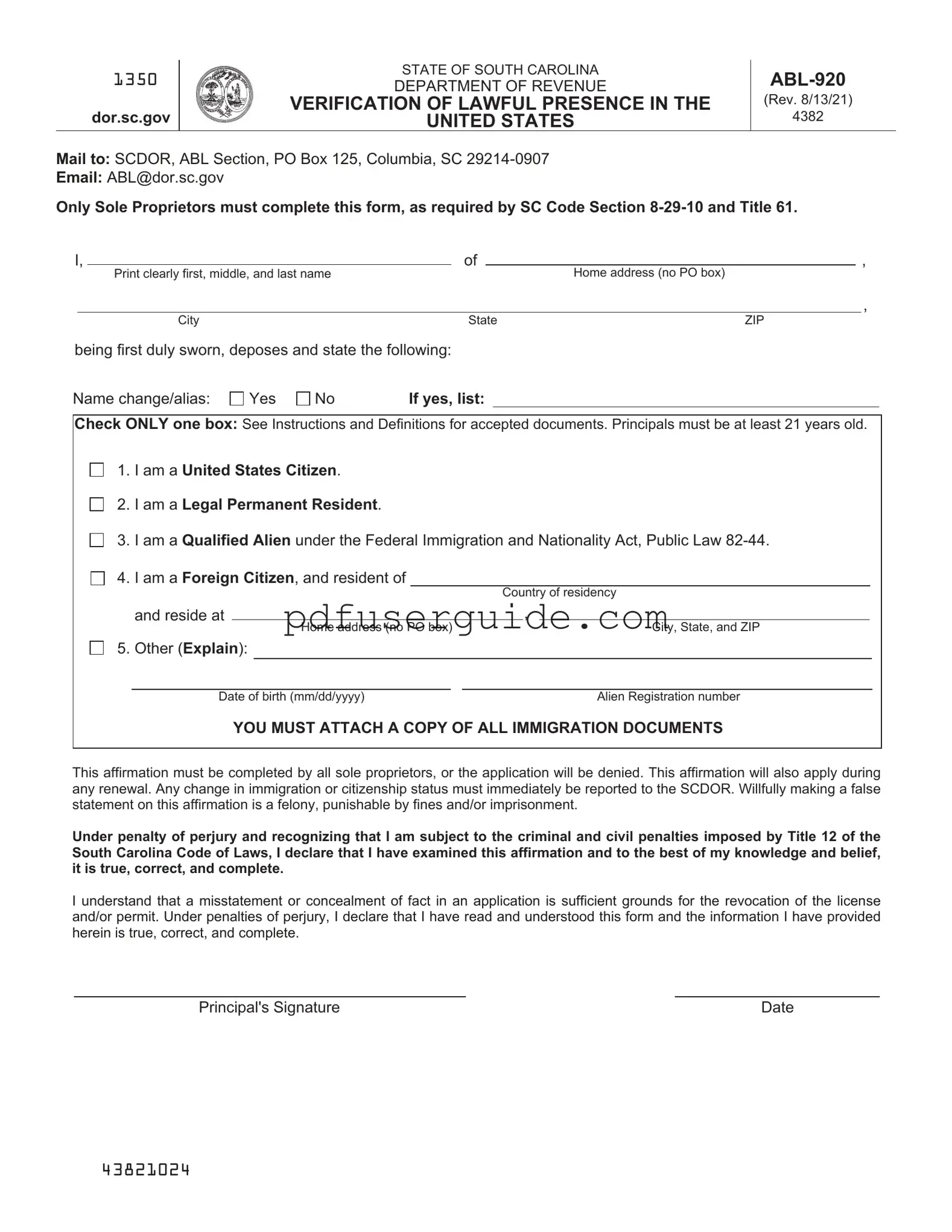 Free Abl 920 Form in PDF