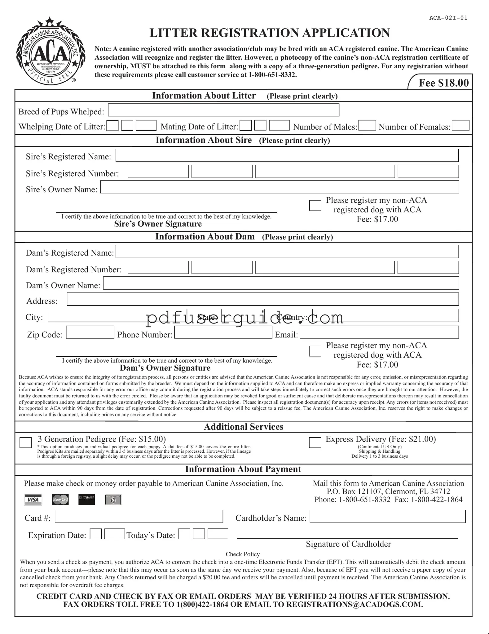Free Aca Litter Registration Form in PDF