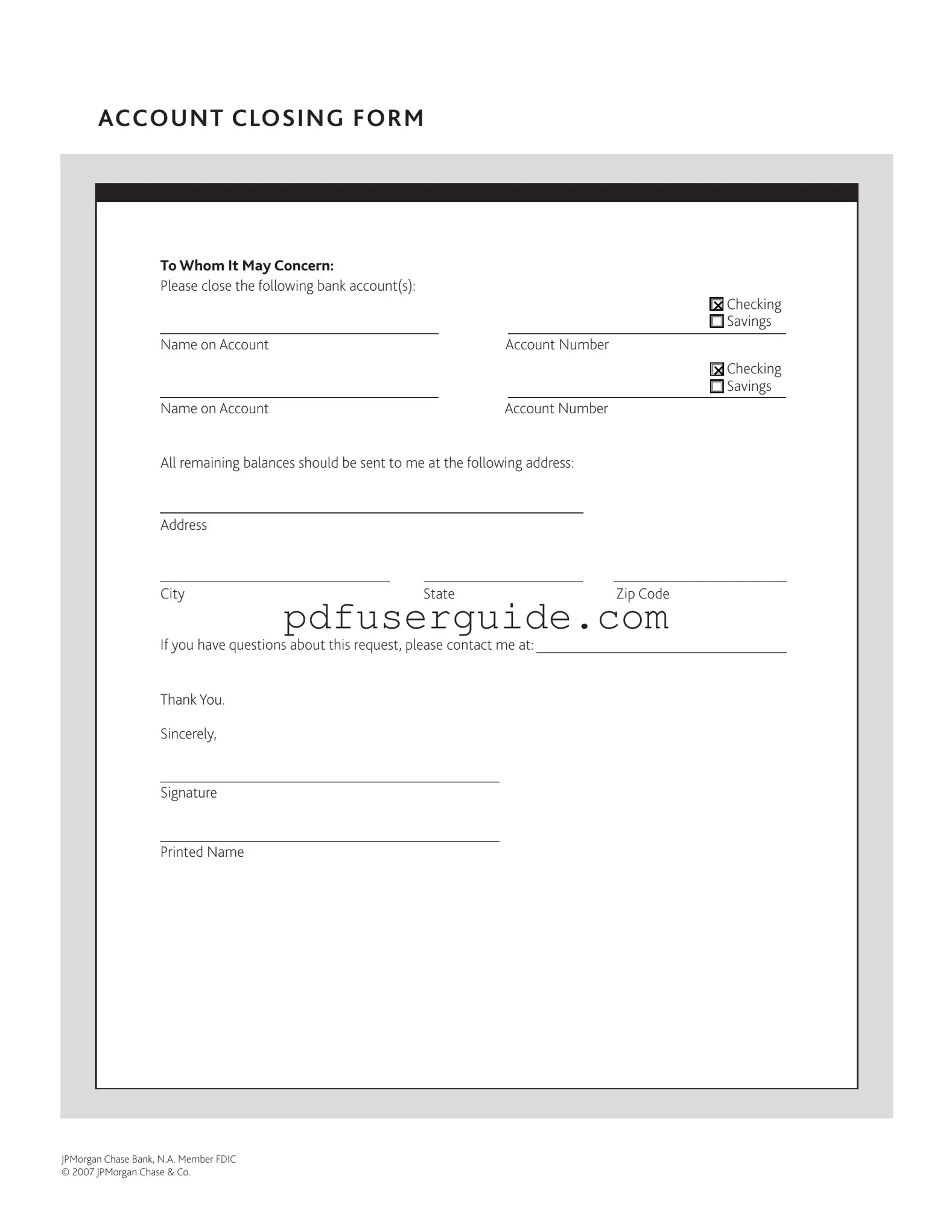 Free Account Closing Form in PDF