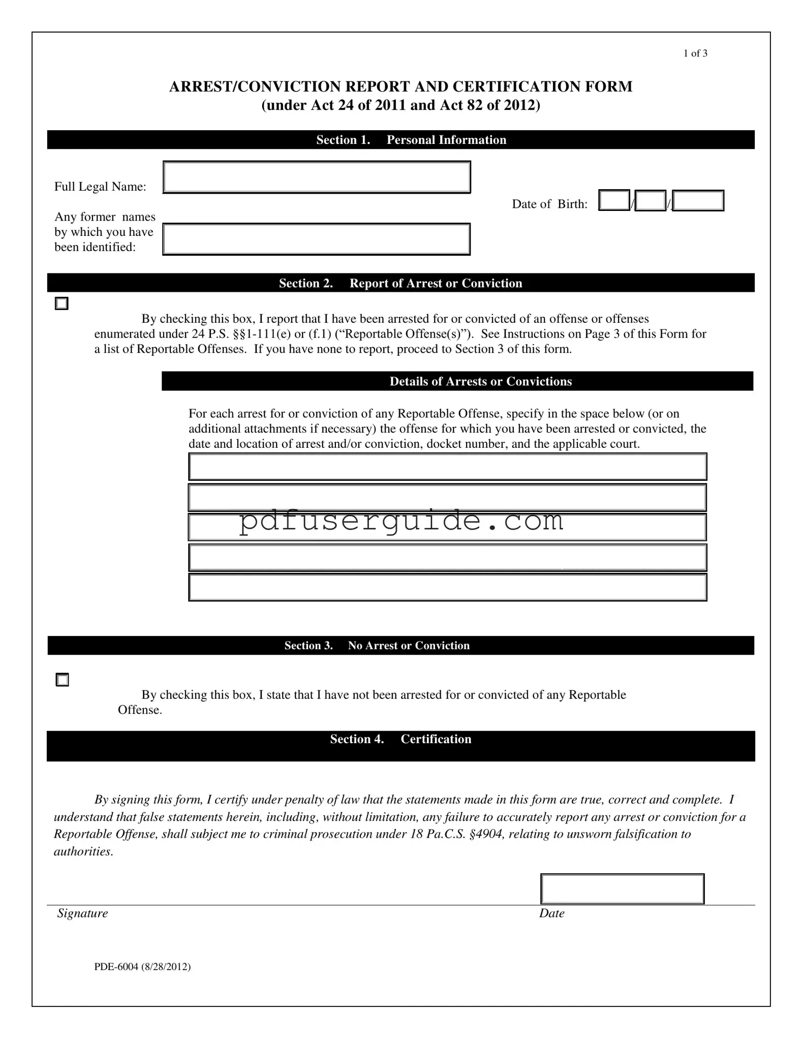 Free Act 24 Pde 6004 Form in PDF