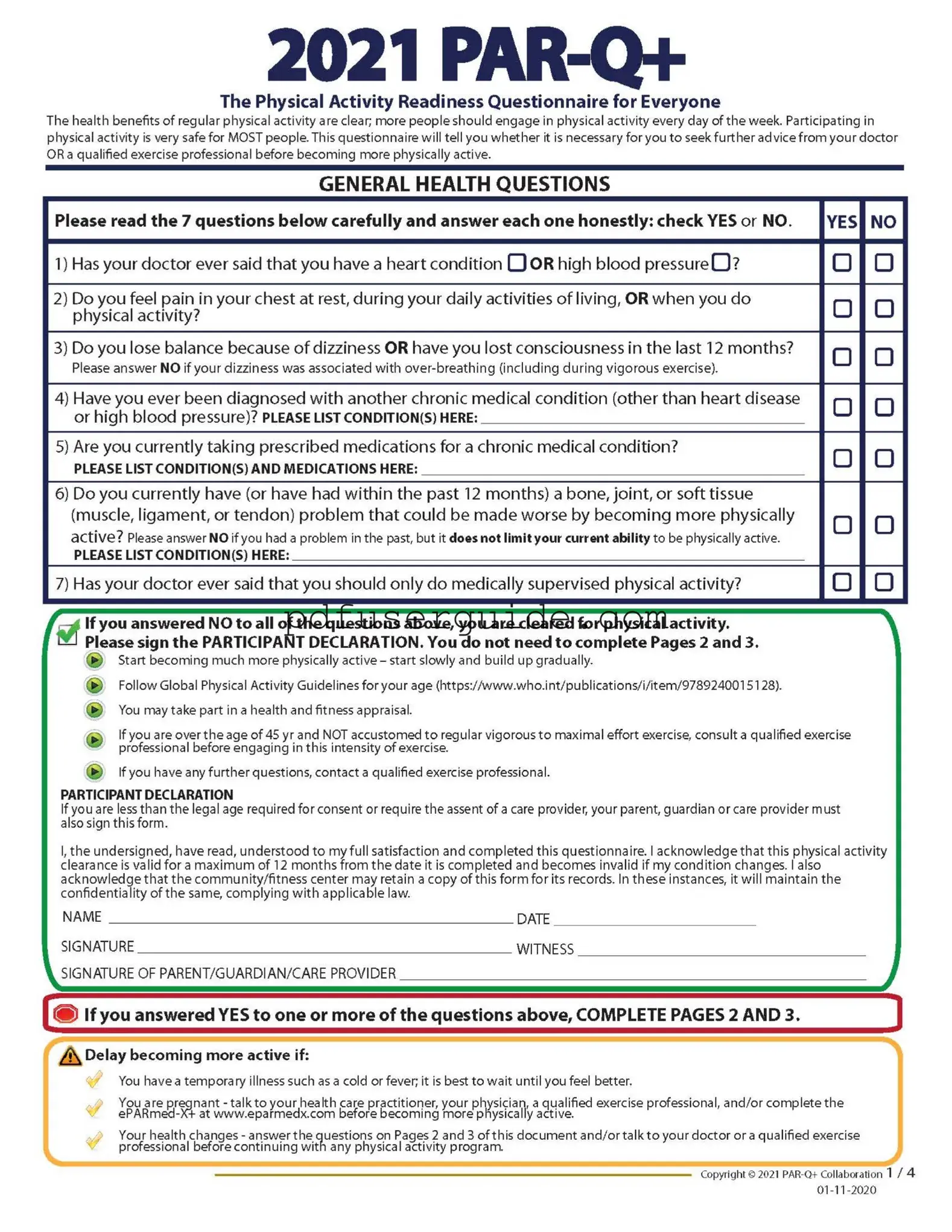 Free Activity Parq Form in PDF