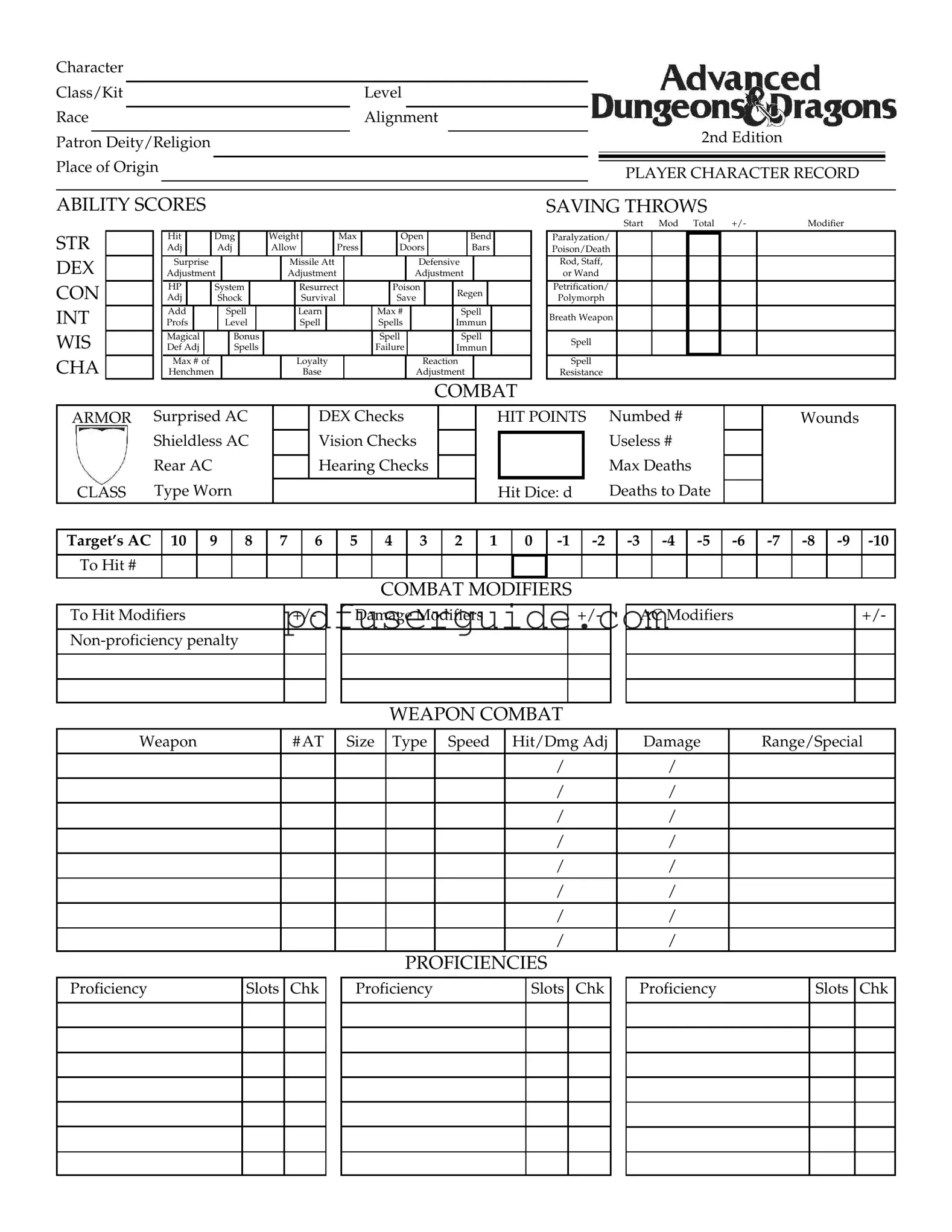 Free Add Character Sheet Form in PDF