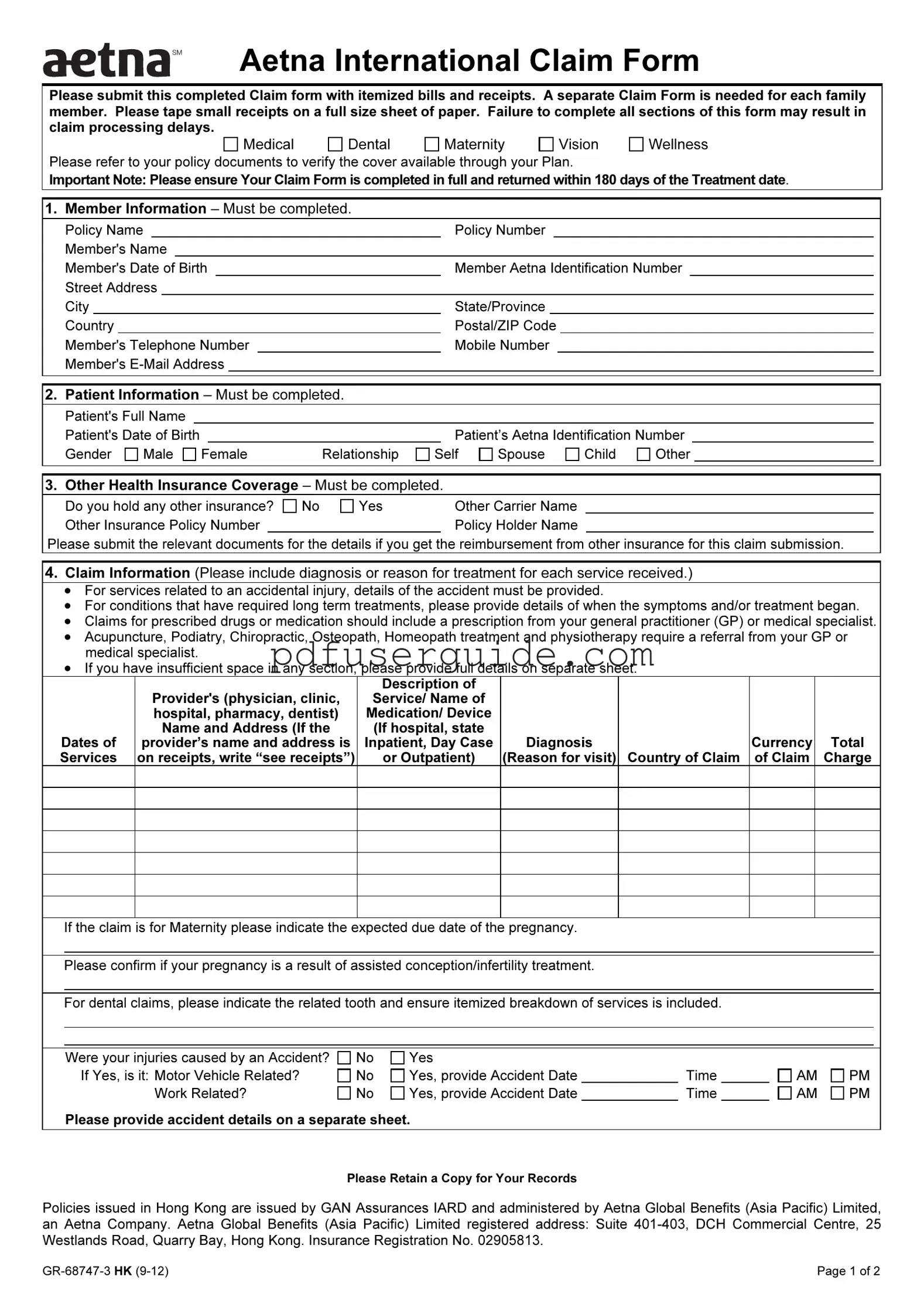 Free Aetna International Claim Form in PDF