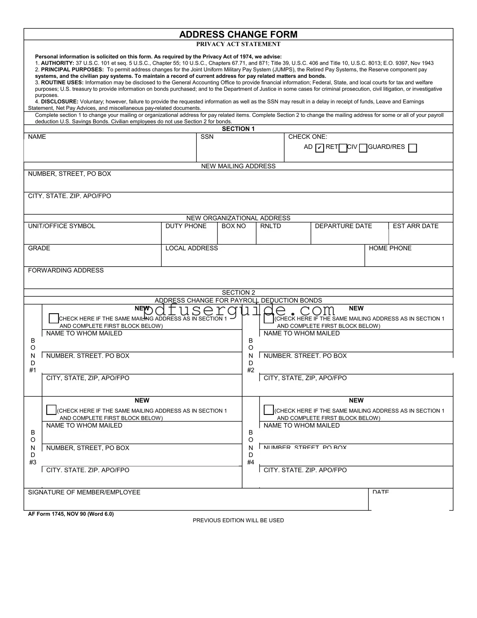 Free Af 1745 Form in PDF
