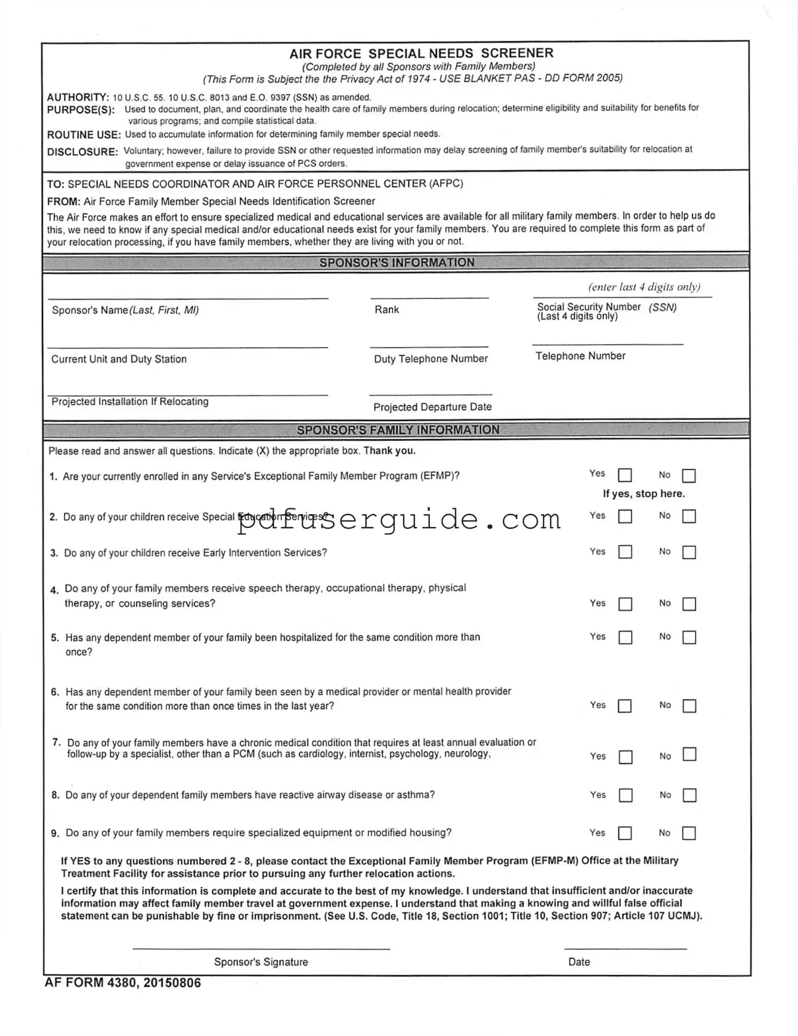 Free Af 4380 Form in PDF