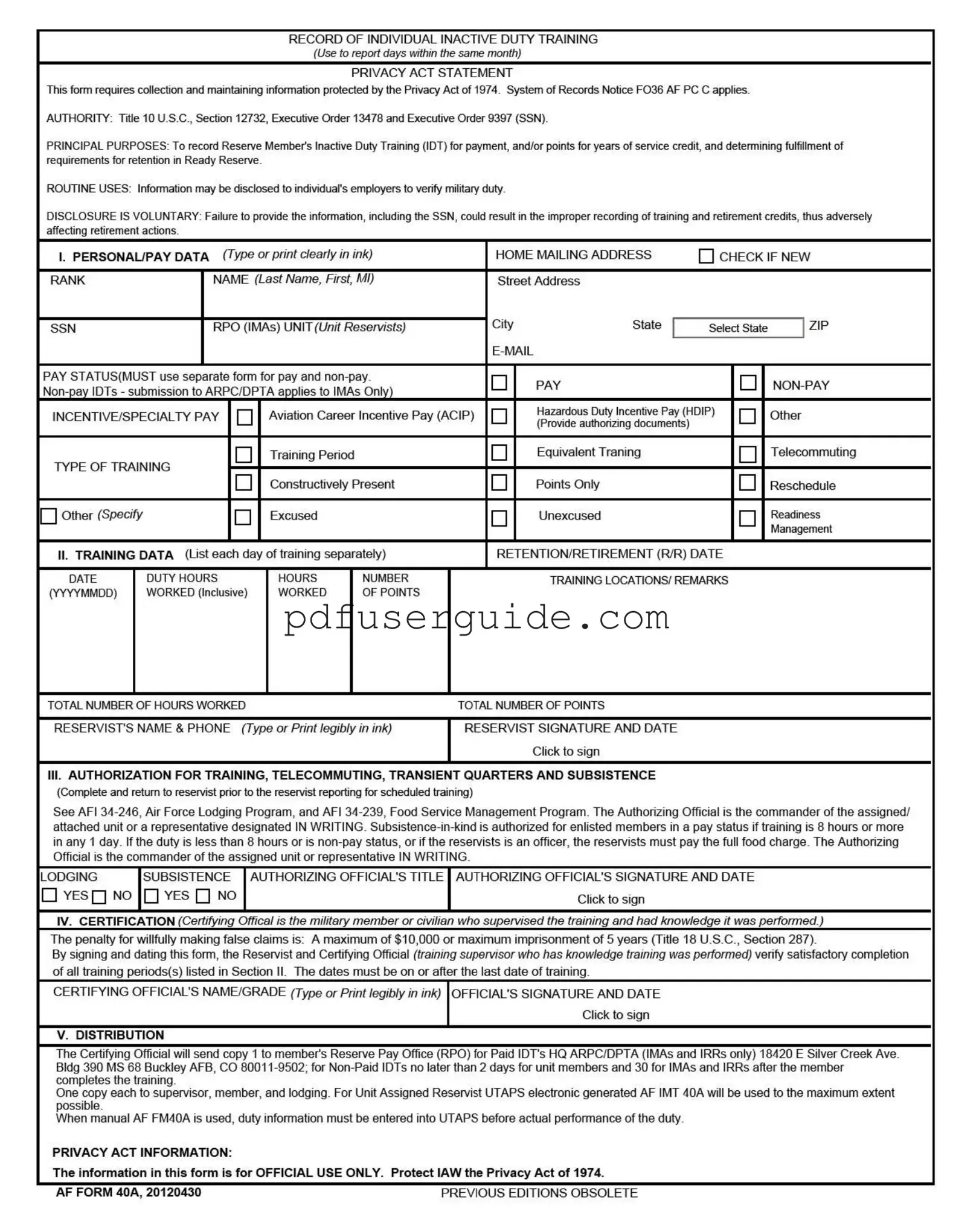 Free Af Imt 40A Form in PDF