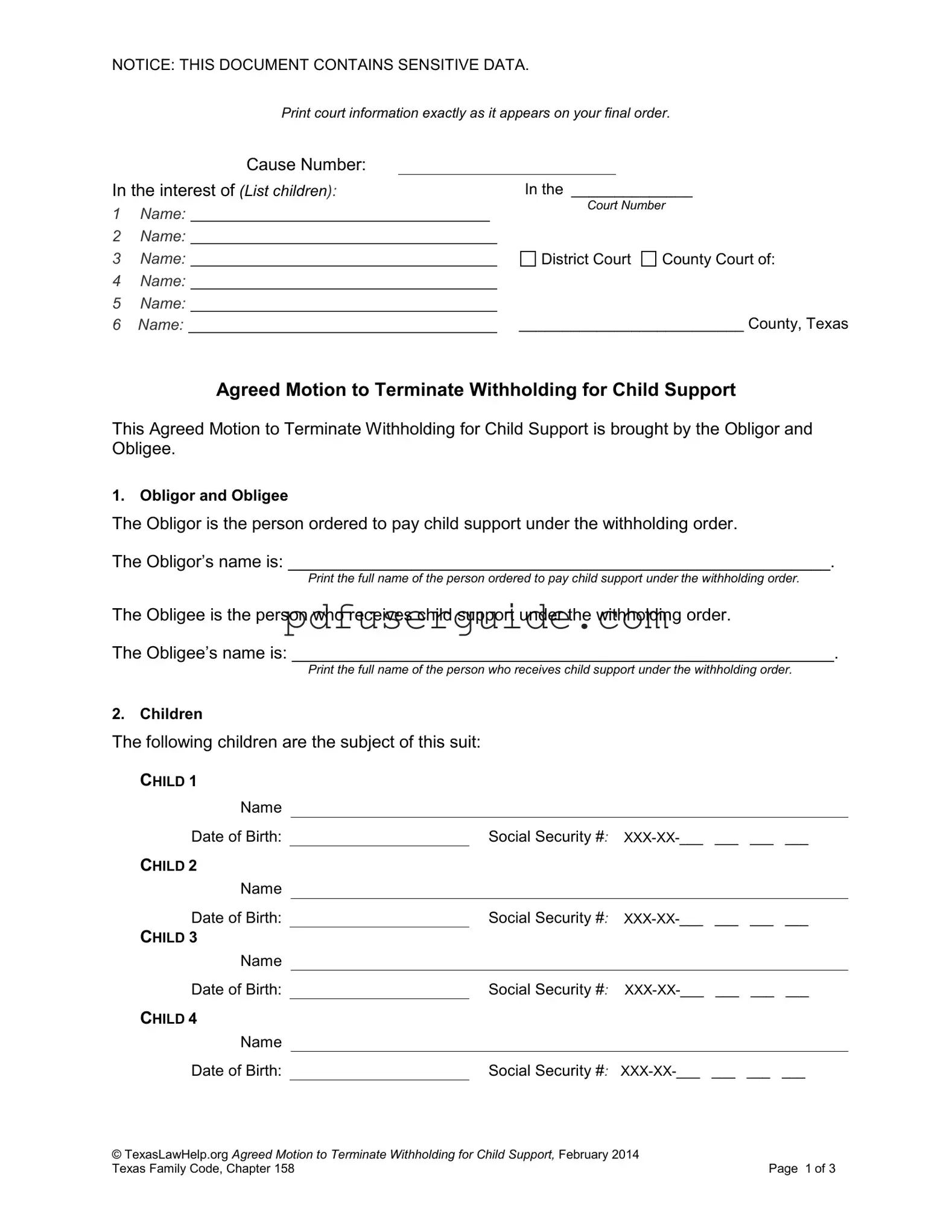Free Agreed Motion Terminate Child Support Form in PDF