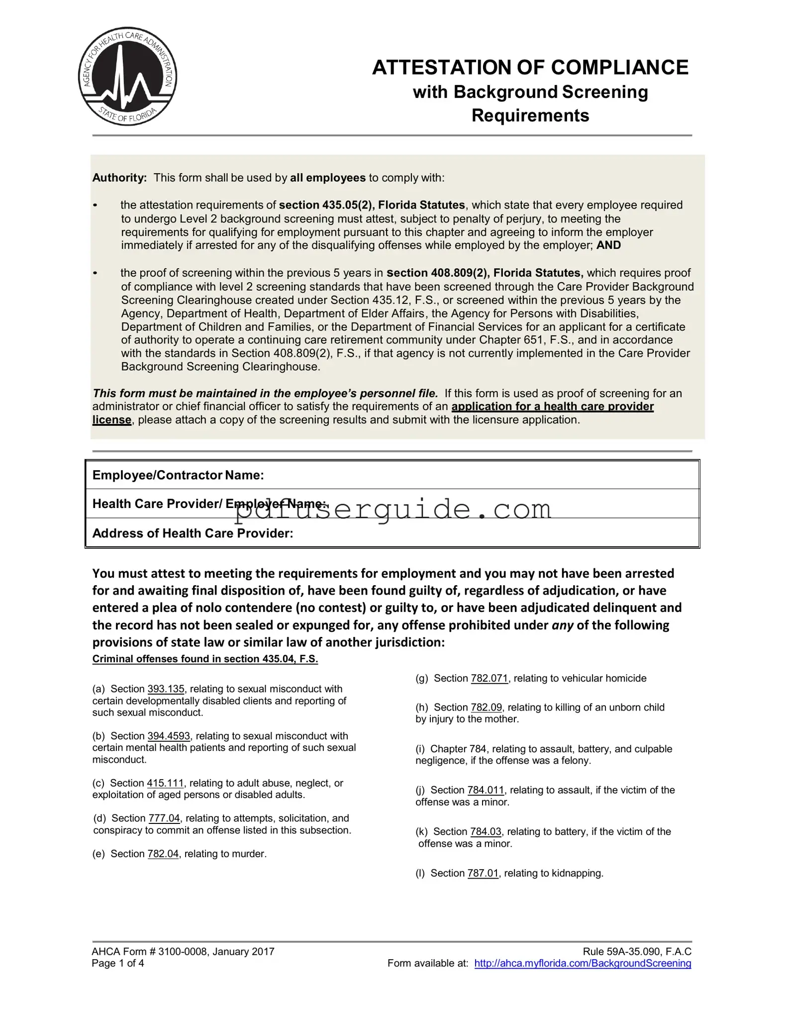 Free Ahca 3100 0008 Form in PDF