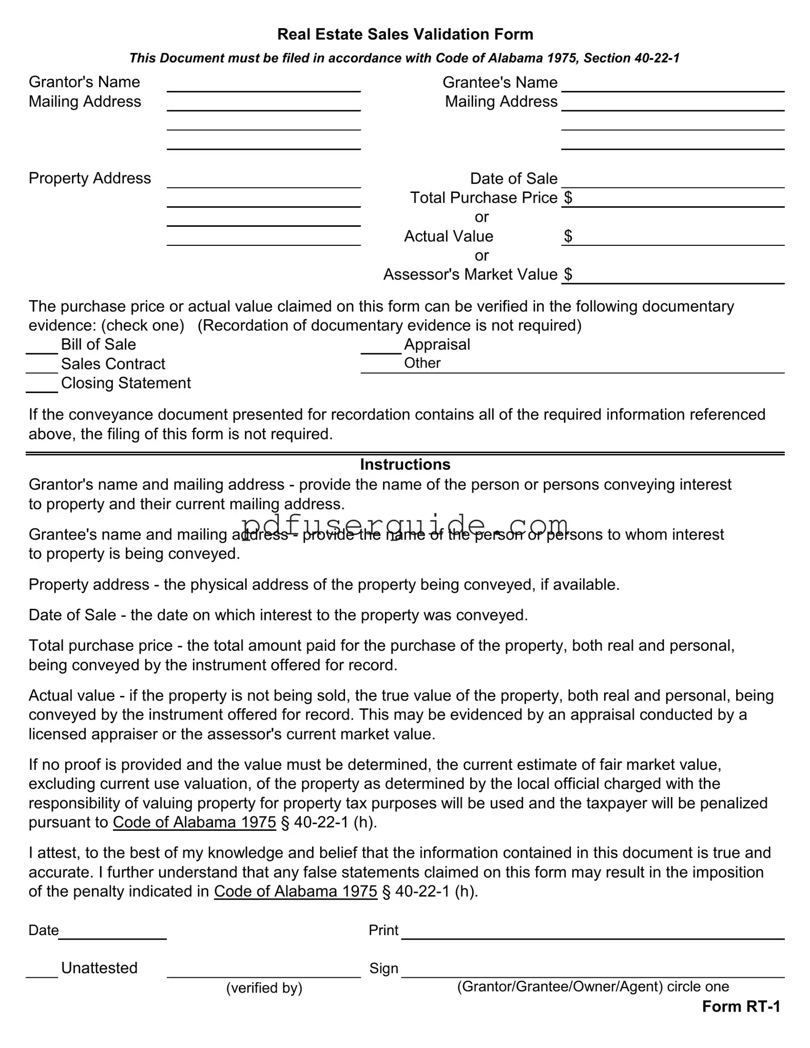 Free Alabama Rt 1 Form in PDF