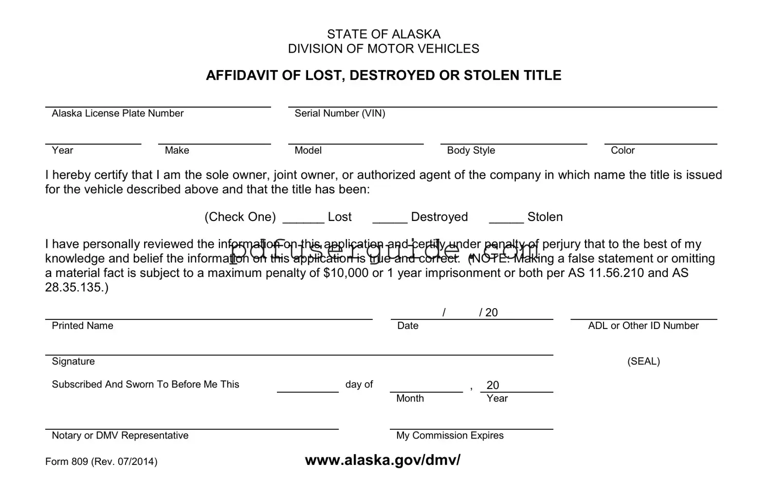 Free Alaska 809 Form in PDF