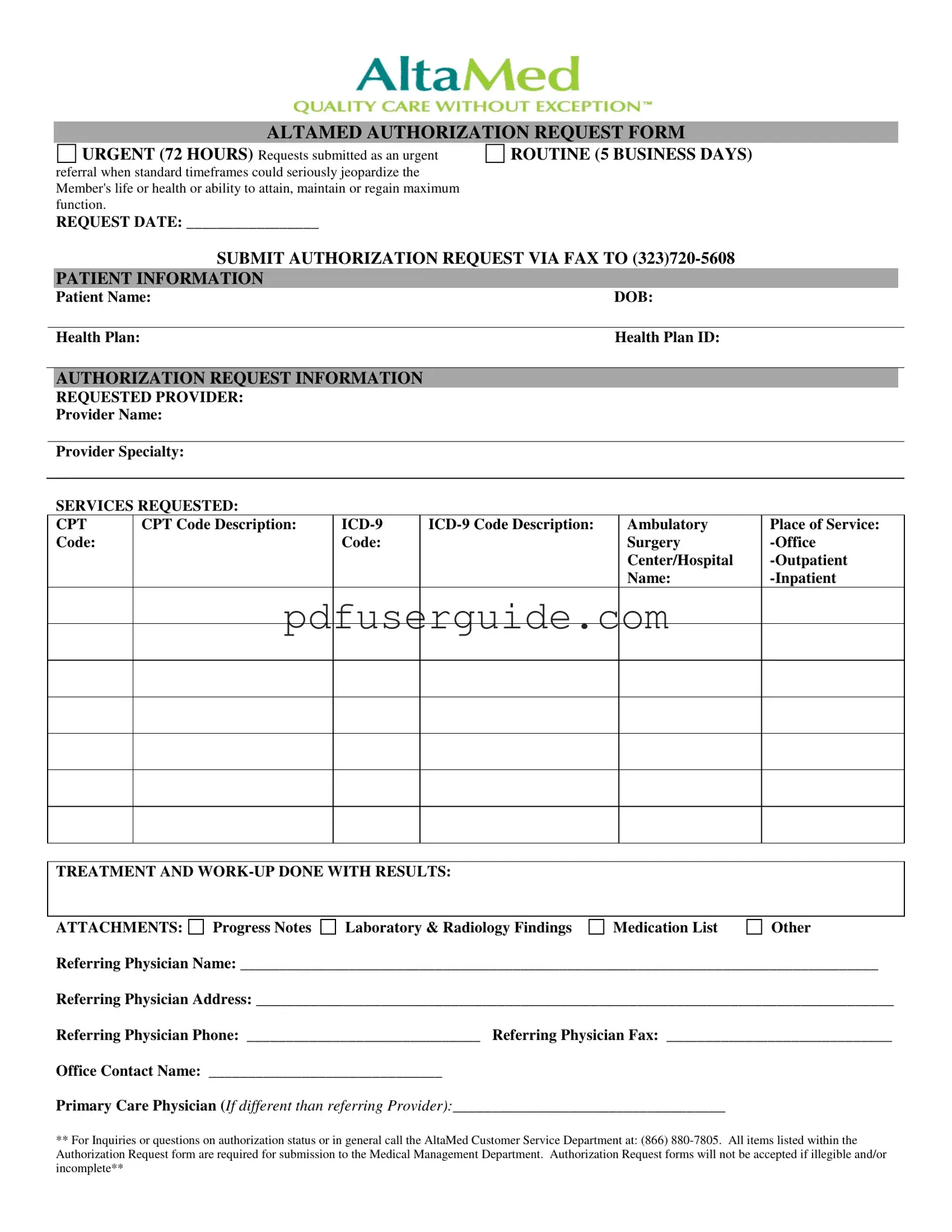 Free Altamed Form in PDF