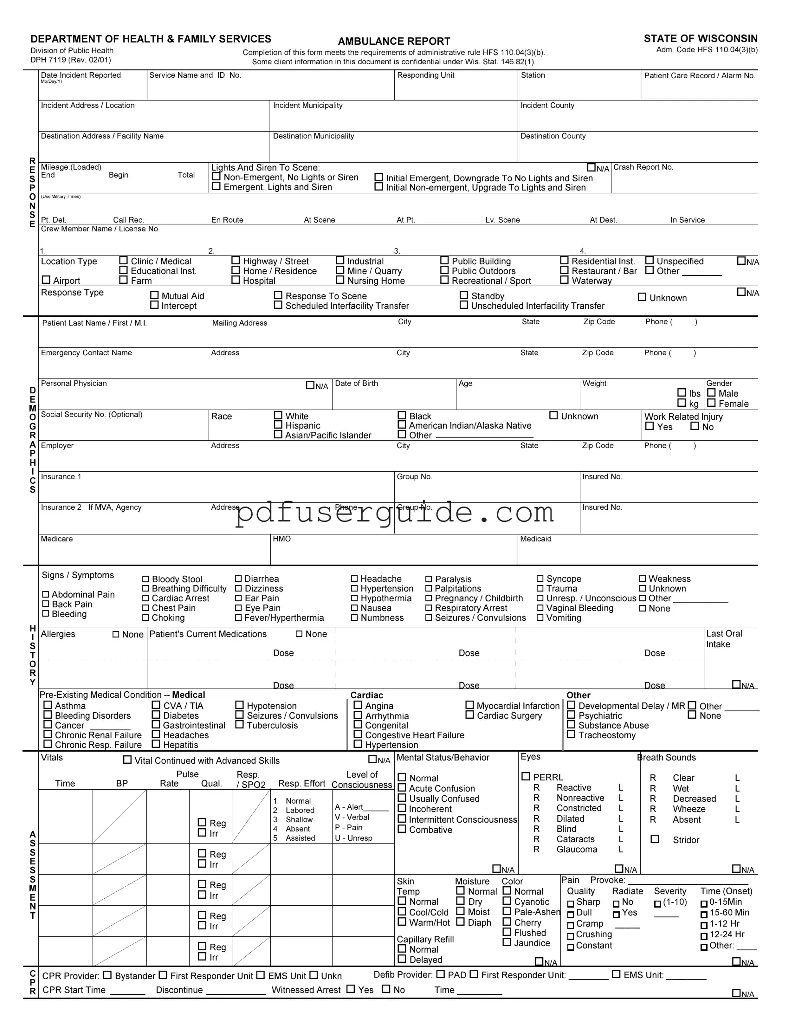 Free Ambulance Report Form in PDF