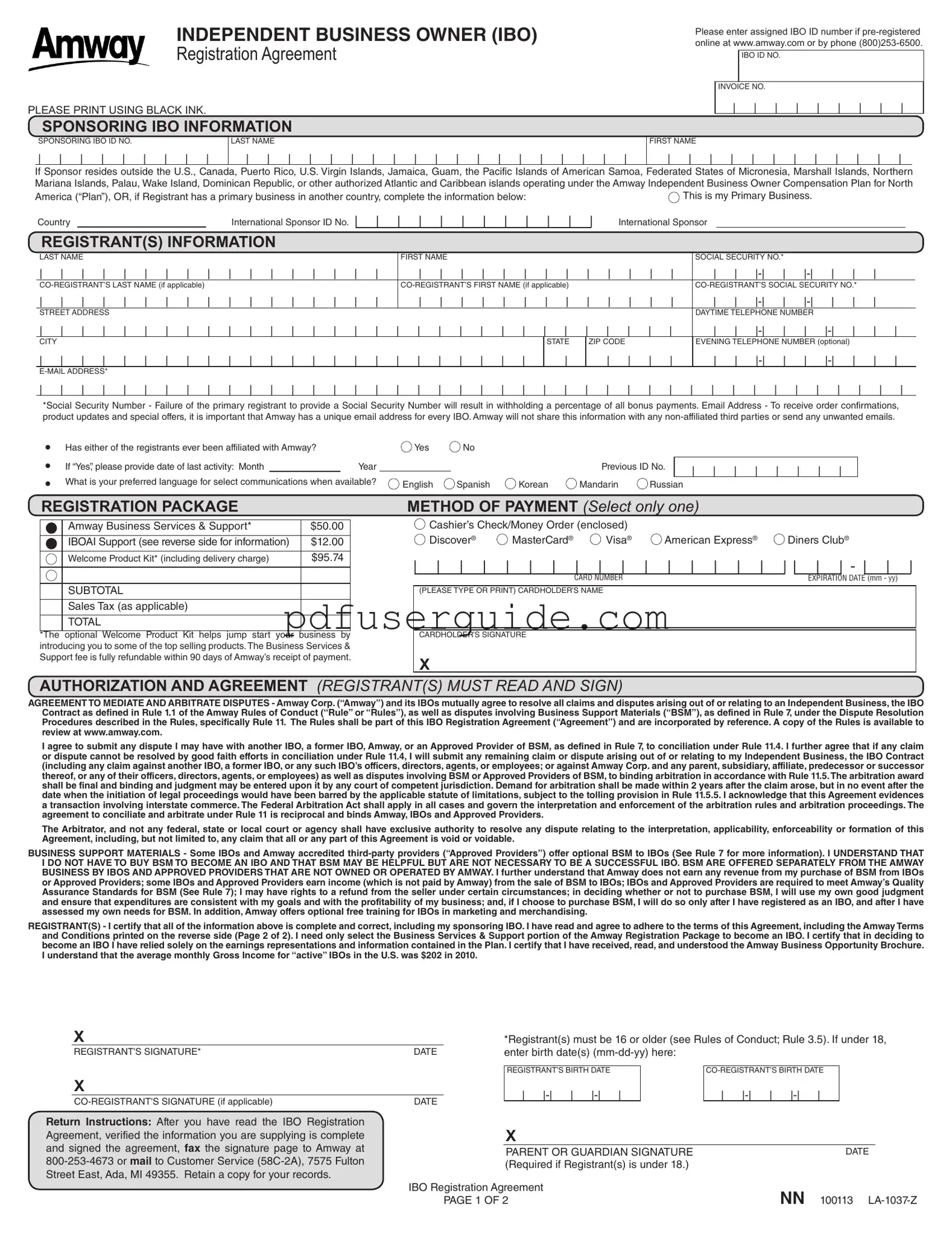Free Amway Ibo Application Form in PDF