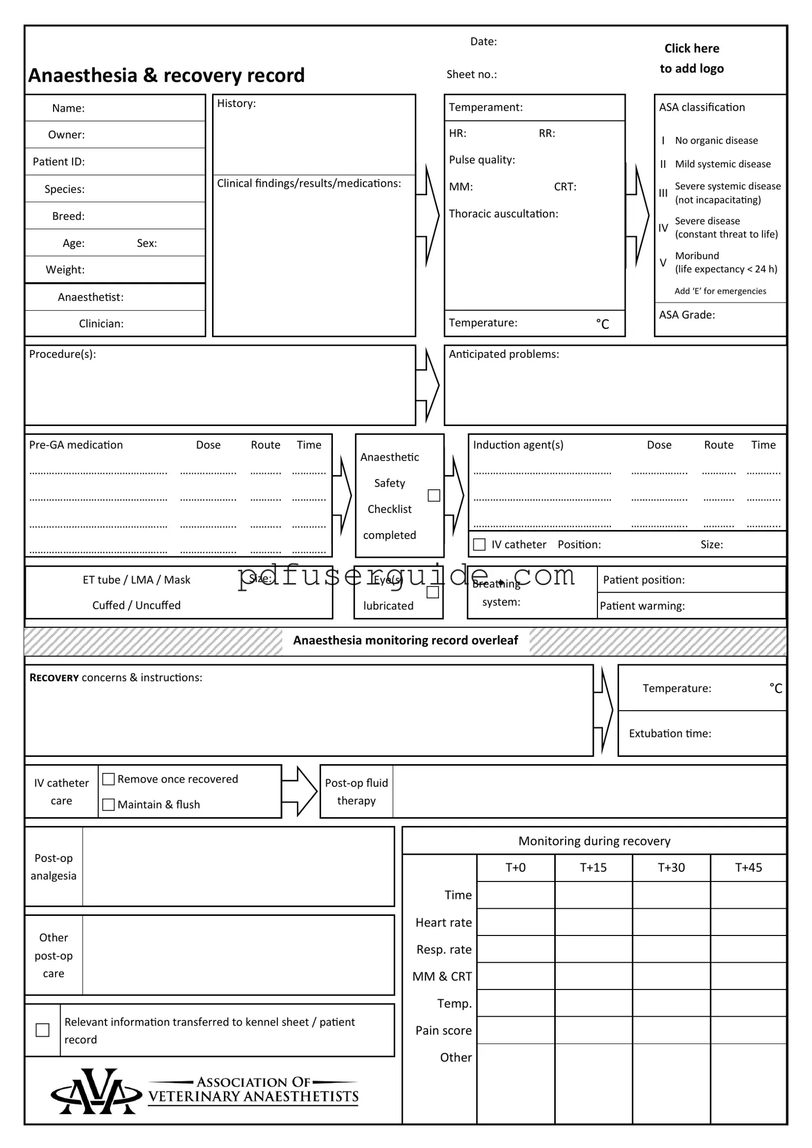 Free Anesthesia Record Form in PDF