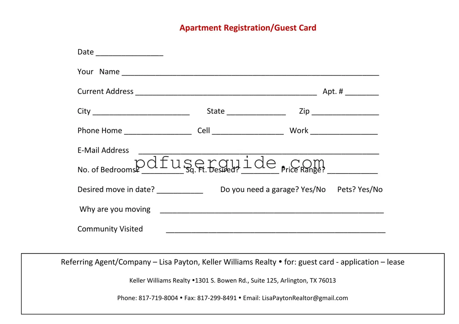 Free Apartment Card Form in PDF