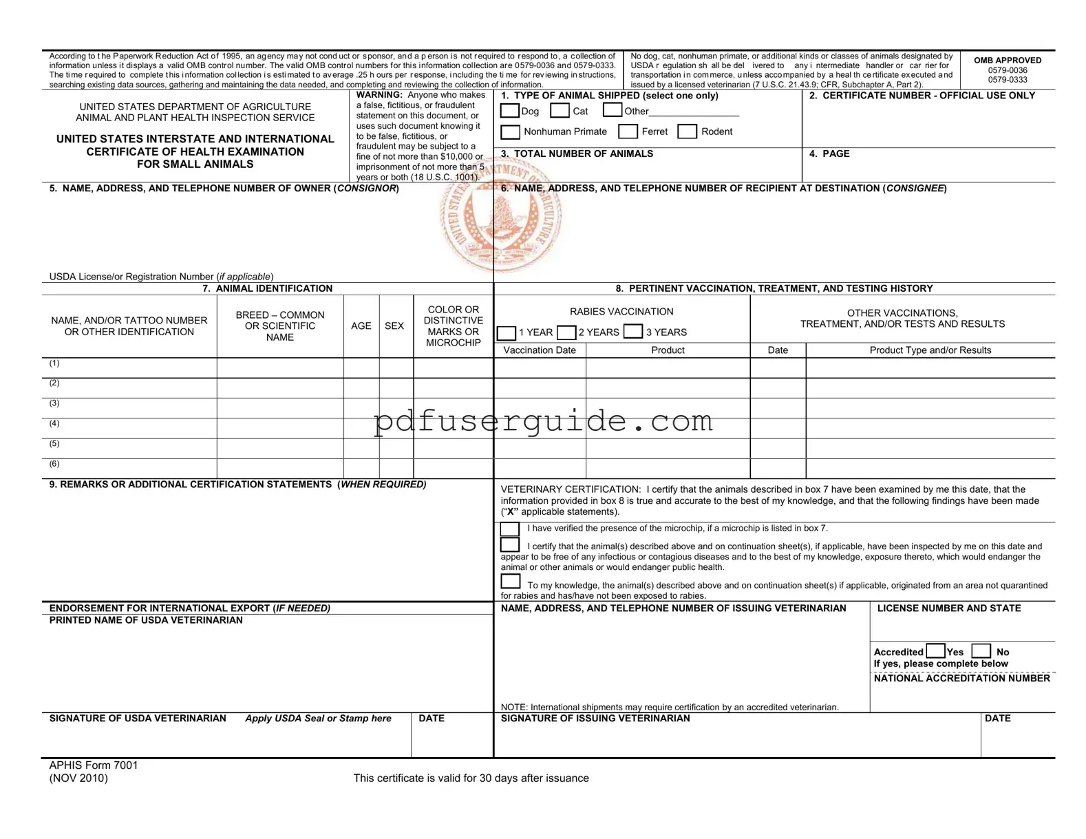 Free Aphis 7001 Form in PDF