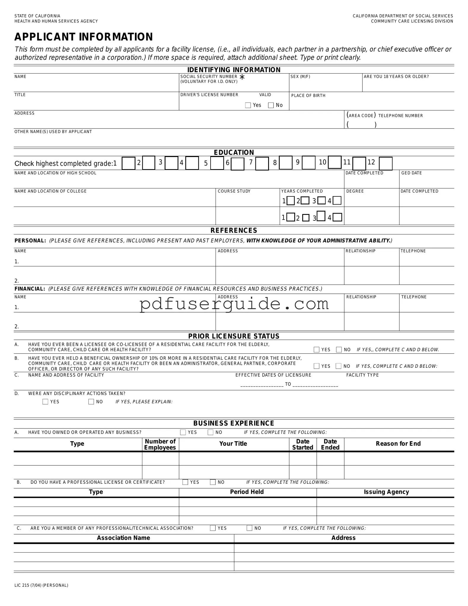 Free Lic 215 Form in PDF