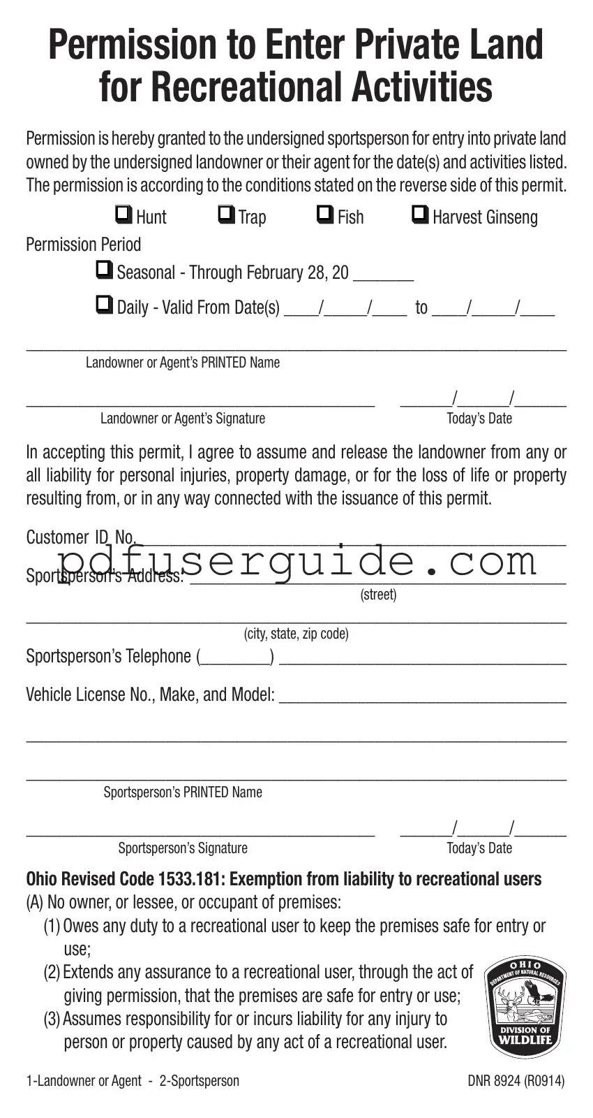 Free Application For Hunting Permission Form in PDF