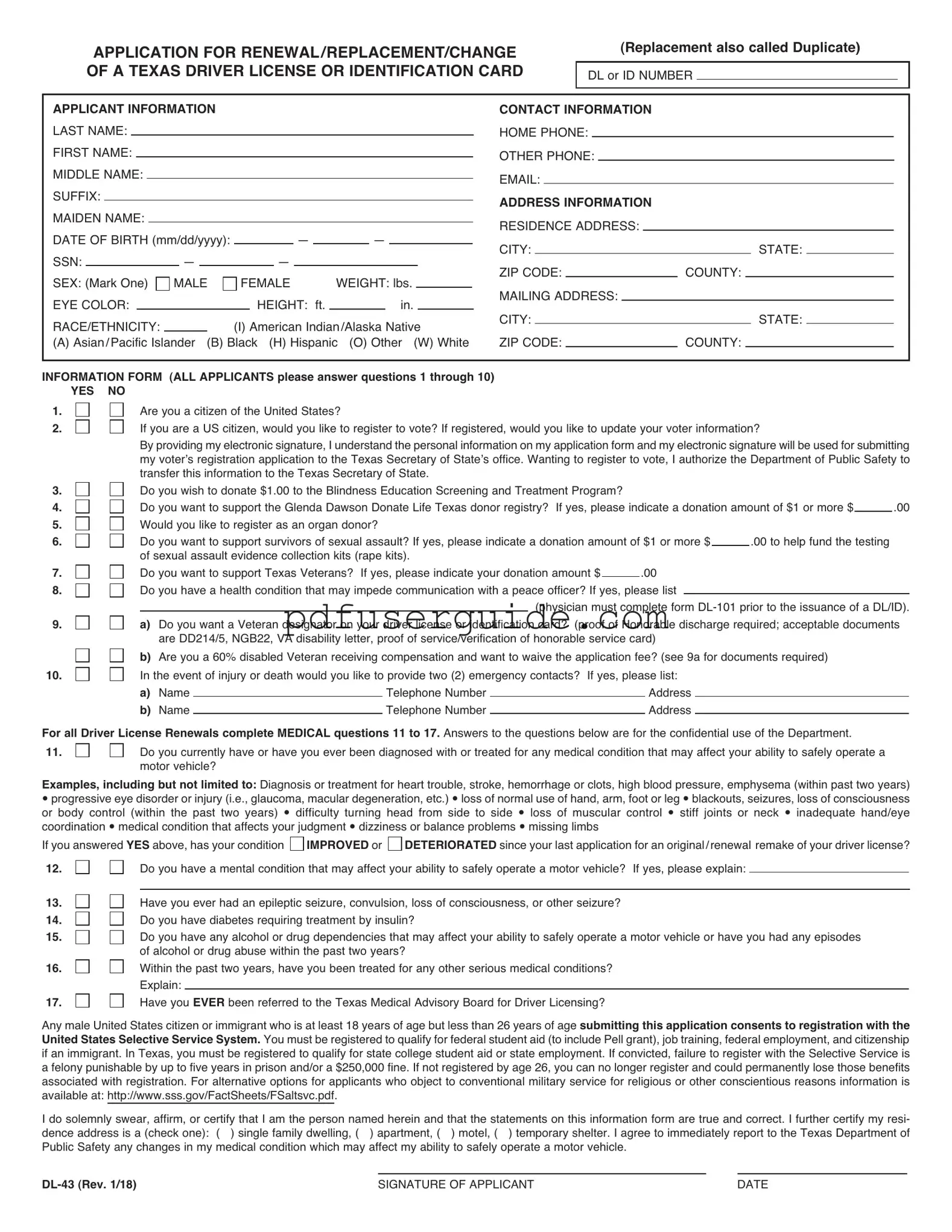 Free DL-43 Form in PDF