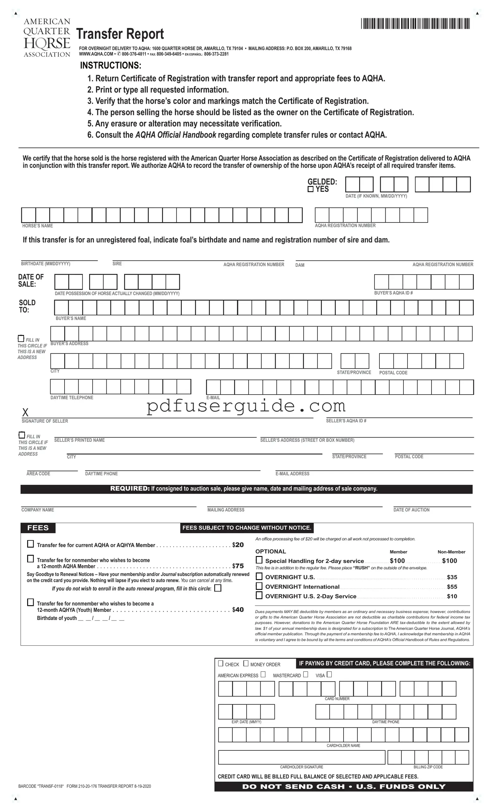 Free AQHA transfer form Form in PDF
