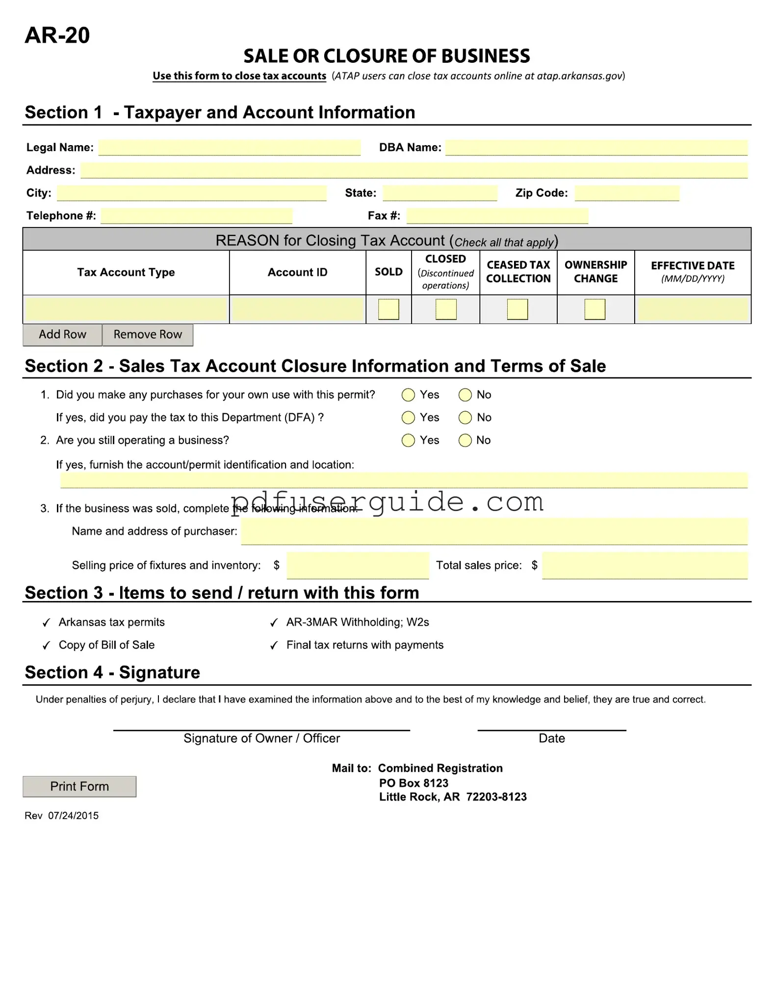 Free Ar 20 Form in PDF