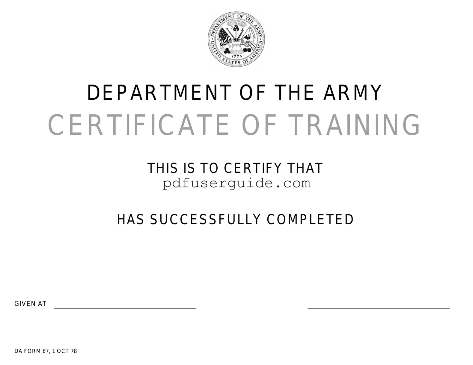 Free Army Certificate Da 87 Form in PDF