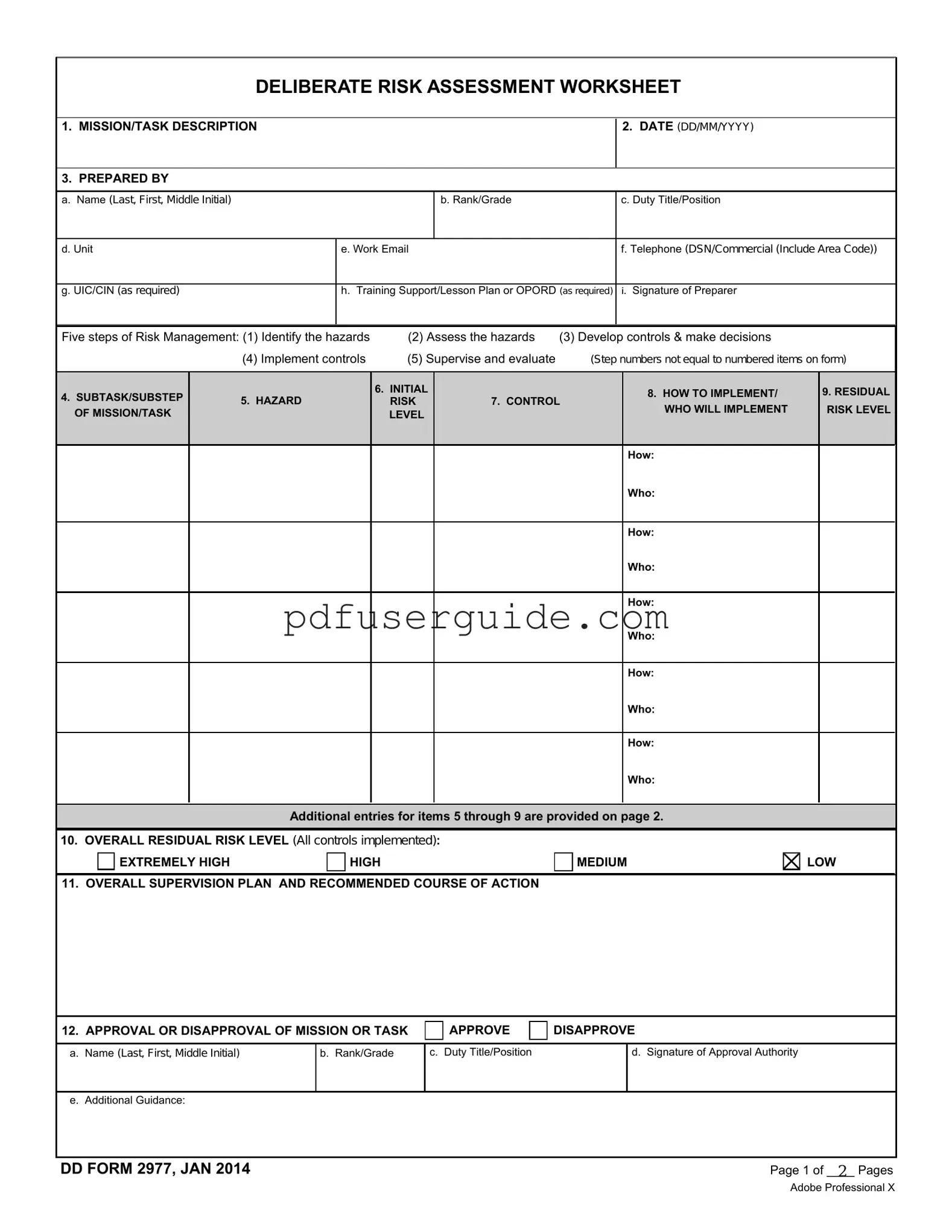 Free Army Risk Form in PDF