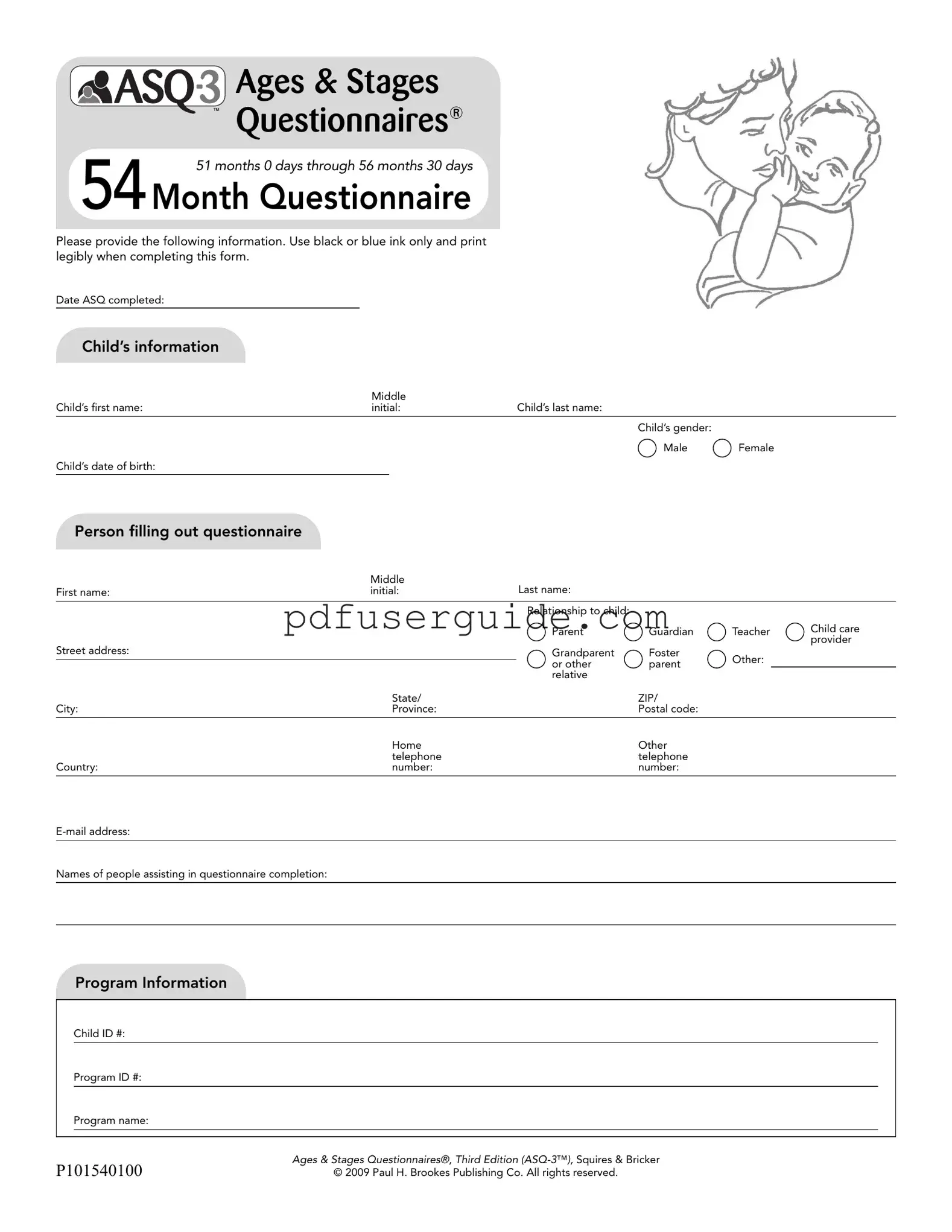 Free Asq 54 Month Questionnaire Form in PDF