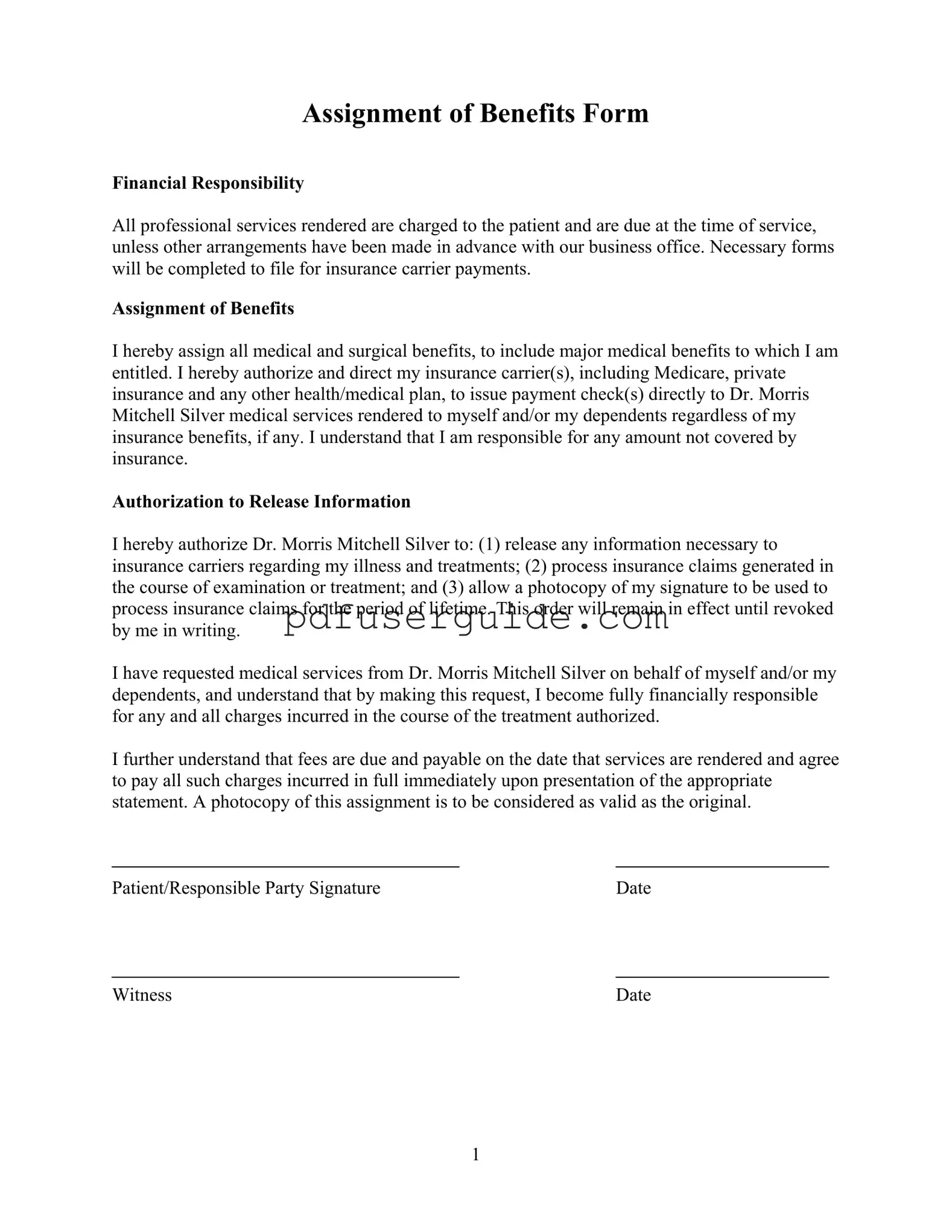 Free Assignment Of Benefits Form in PDF