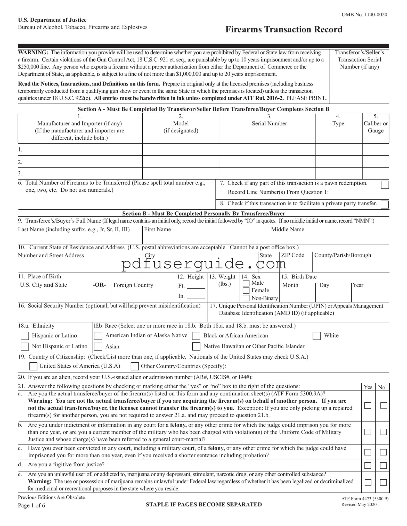 Free ATF 4473 Form in PDF