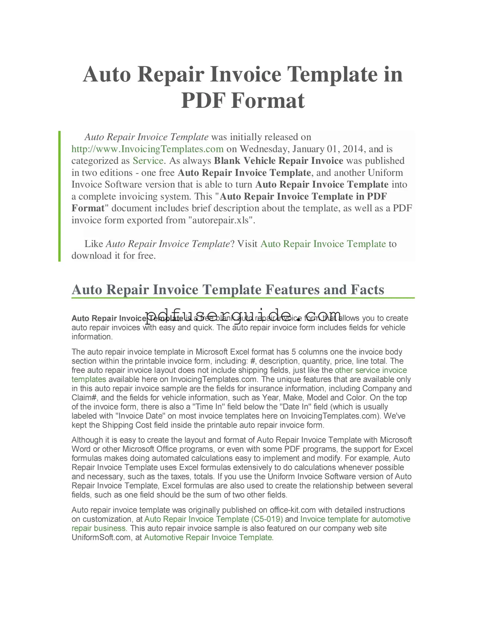 Free Auto Repair Invoice Form in PDF