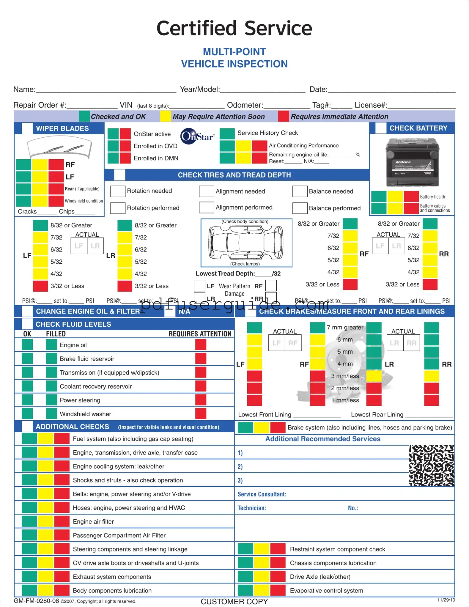 Free Automobile Service Checklist Form in PDF