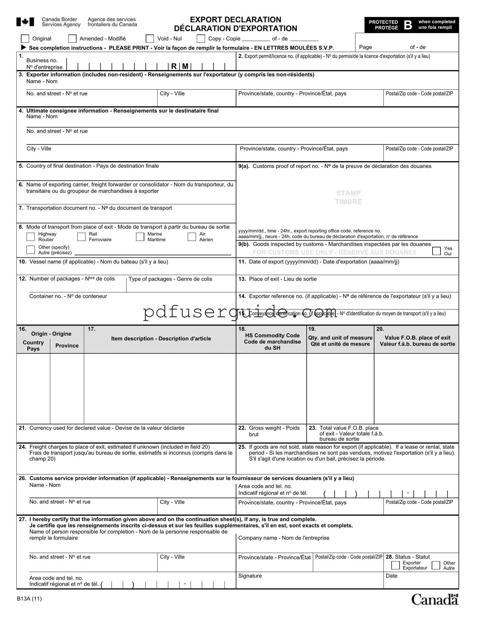 Free B13A Form in PDF