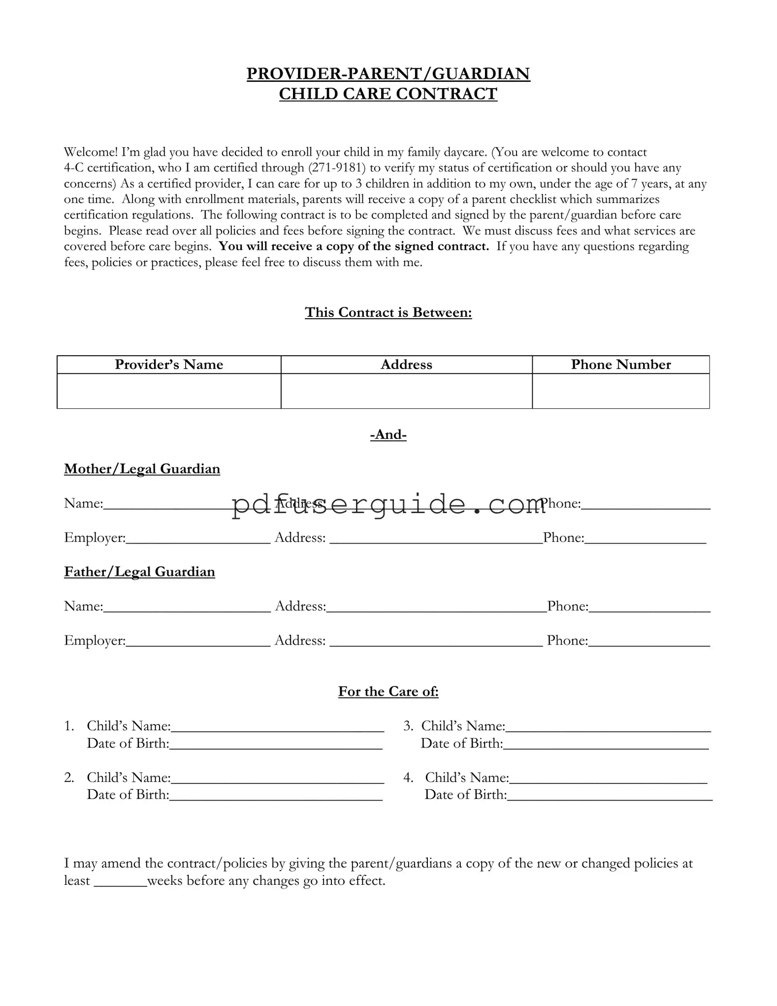 Free Babysitting For Parents Form in PDF