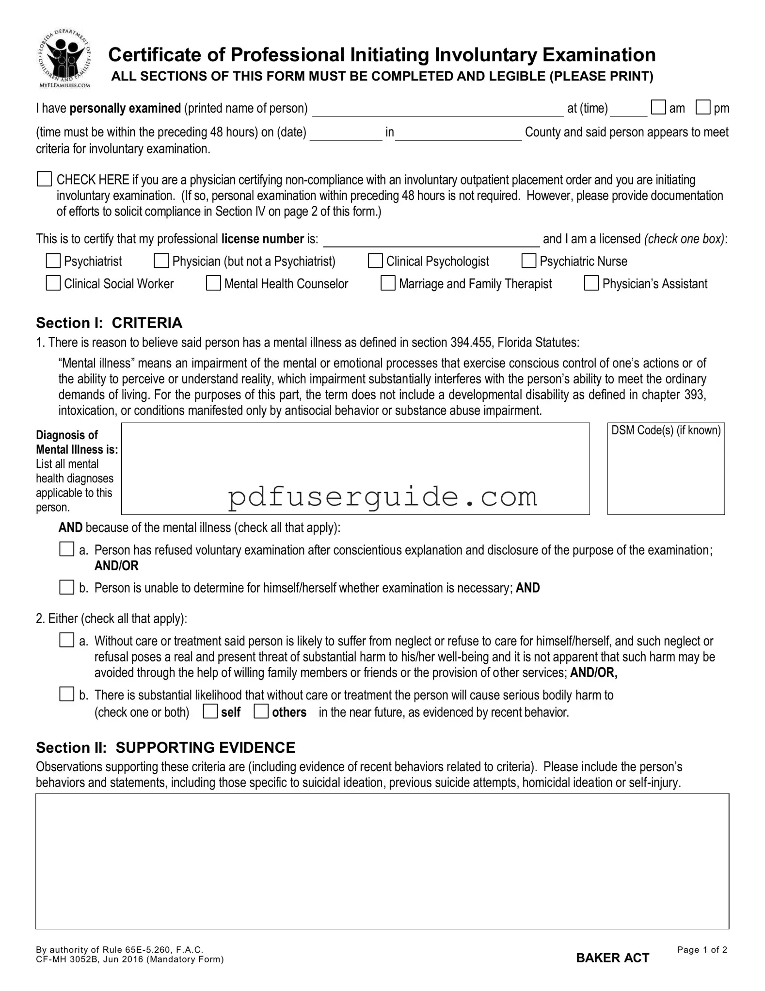 Free Baker Act Form in PDF