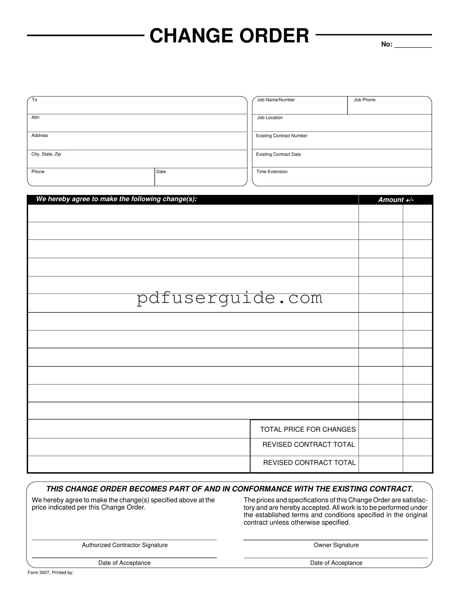 Free Bank Change Order Form in PDF
