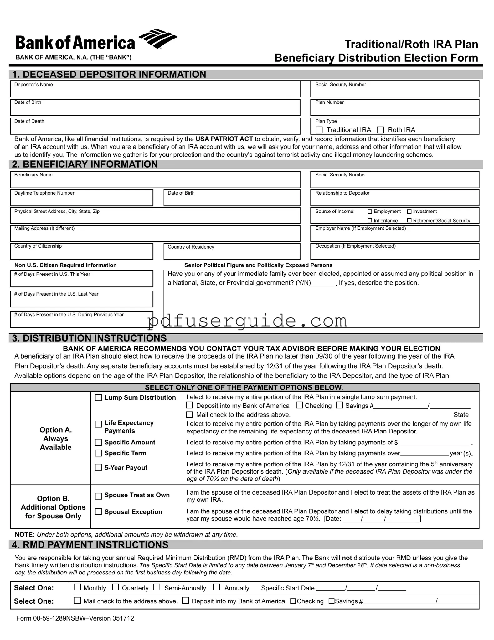 Free Bank Of America Beneficiary Form in PDF