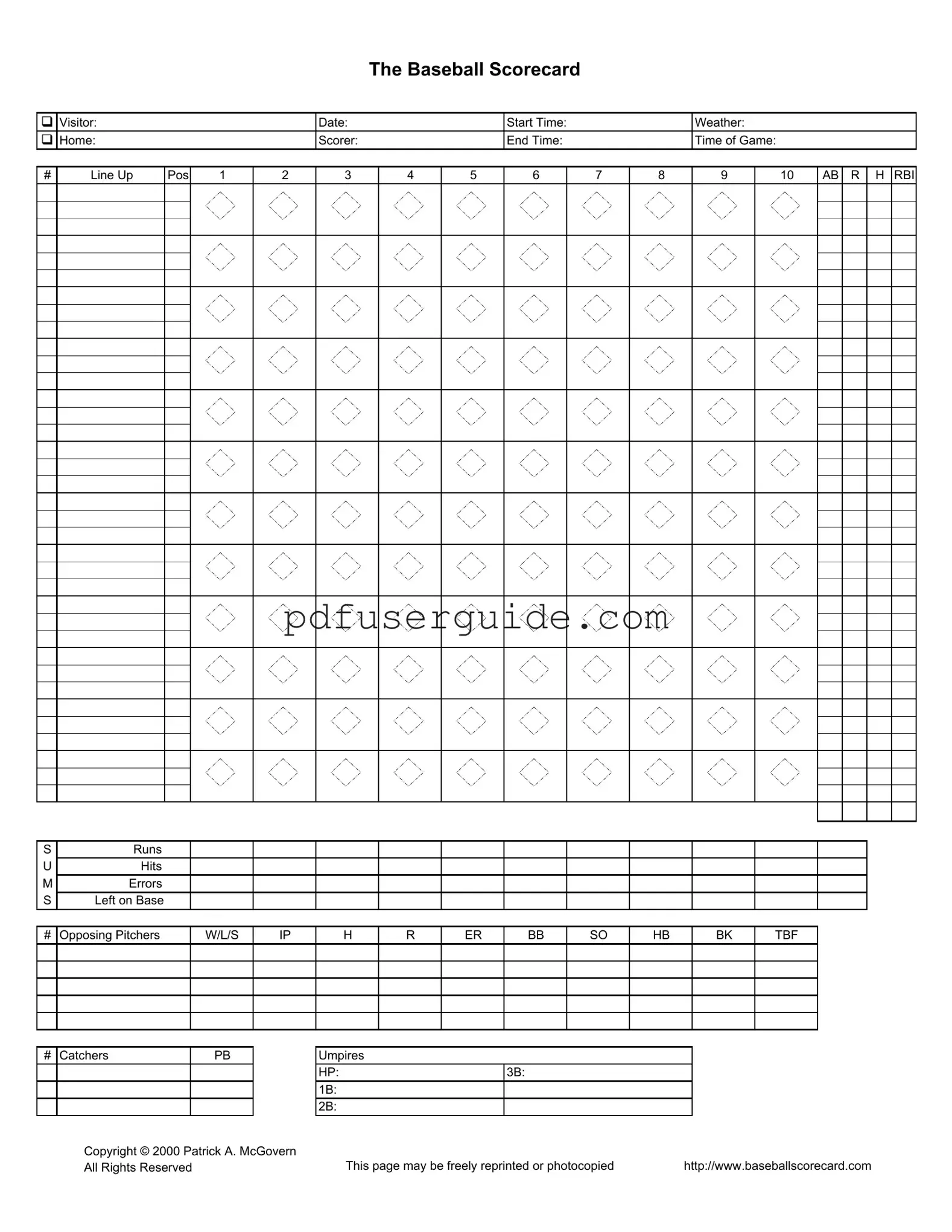 Free Baseball Scorecard Form in PDF