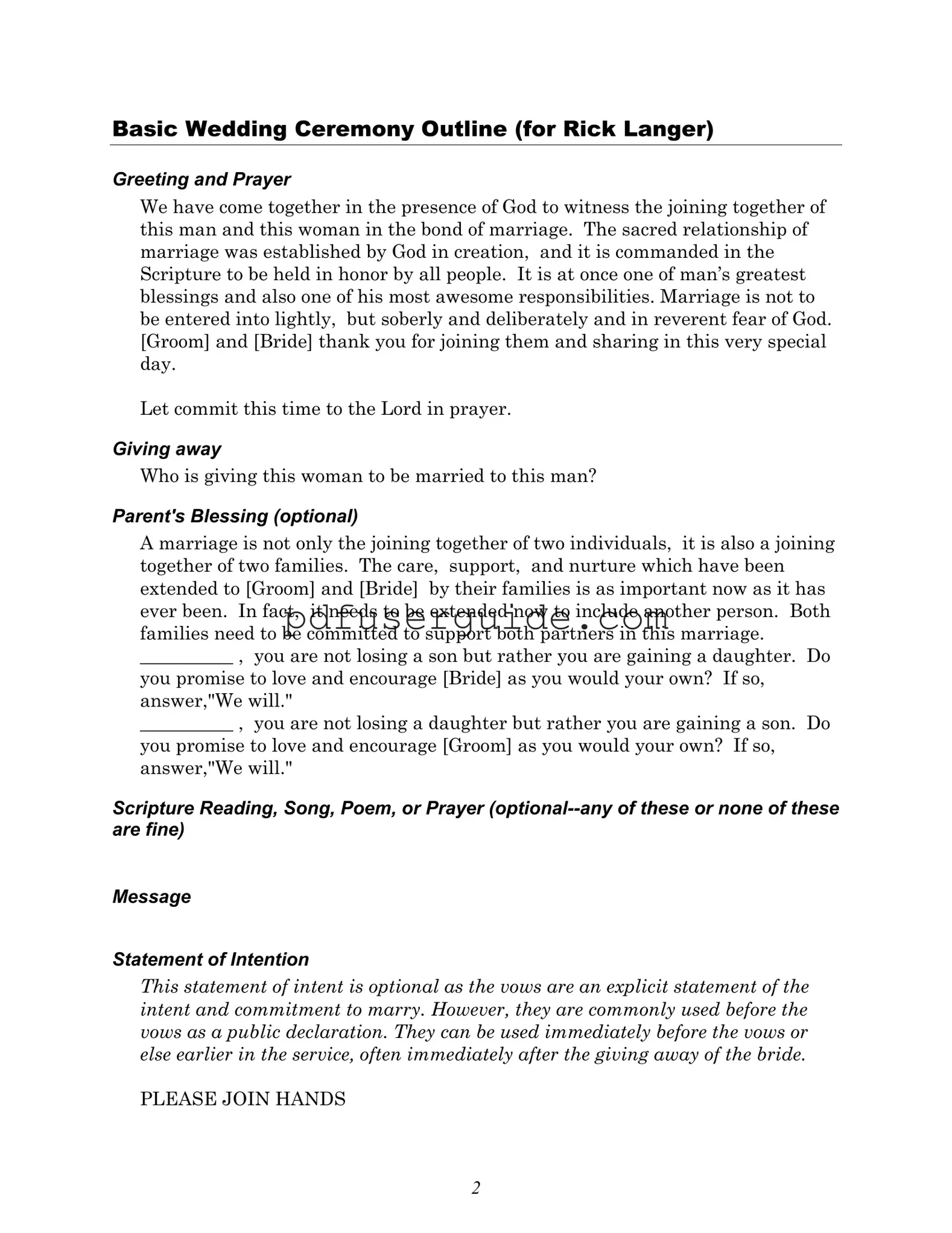 Free Wedding Ceremony Script Form in PDF
