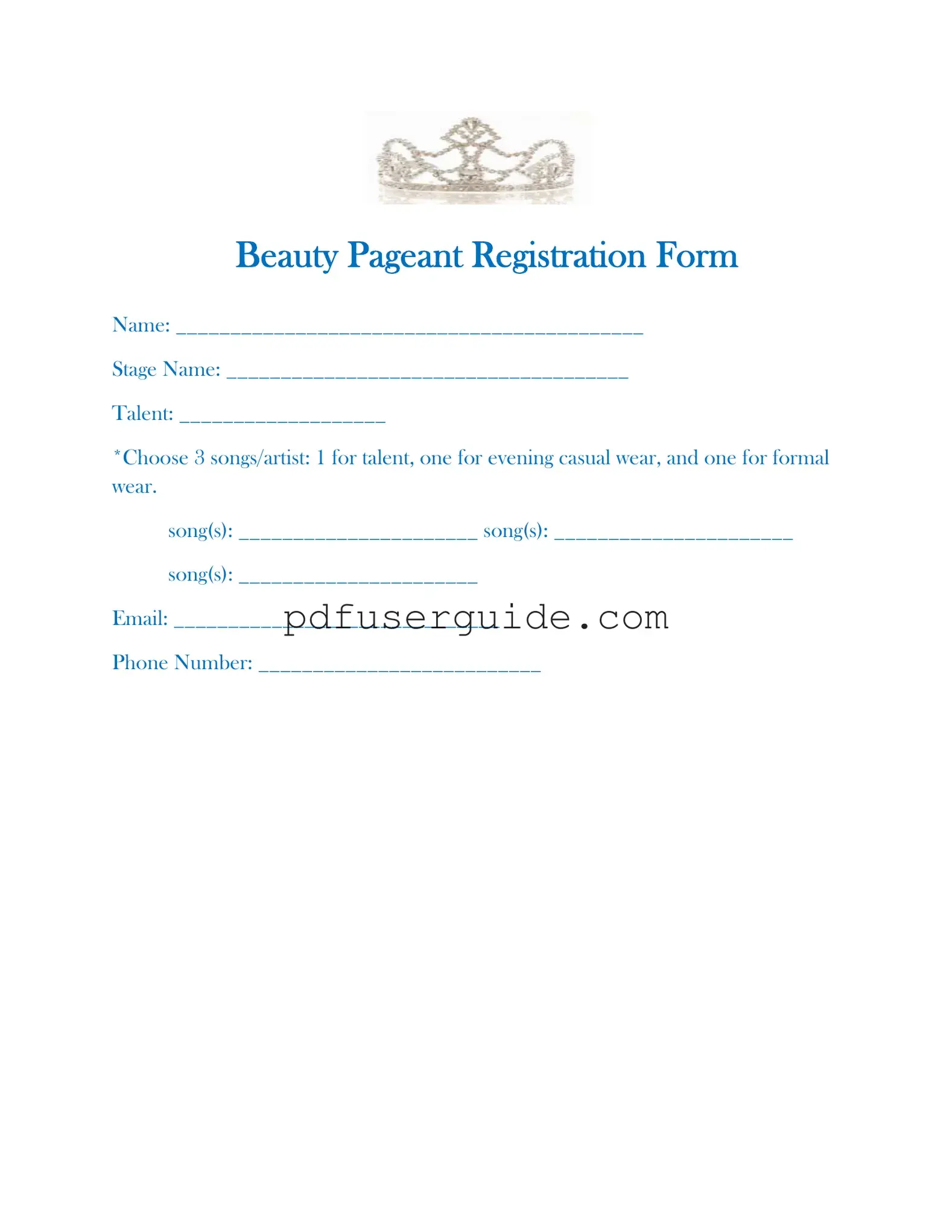Free Beauty Pageant Registration Form in PDF