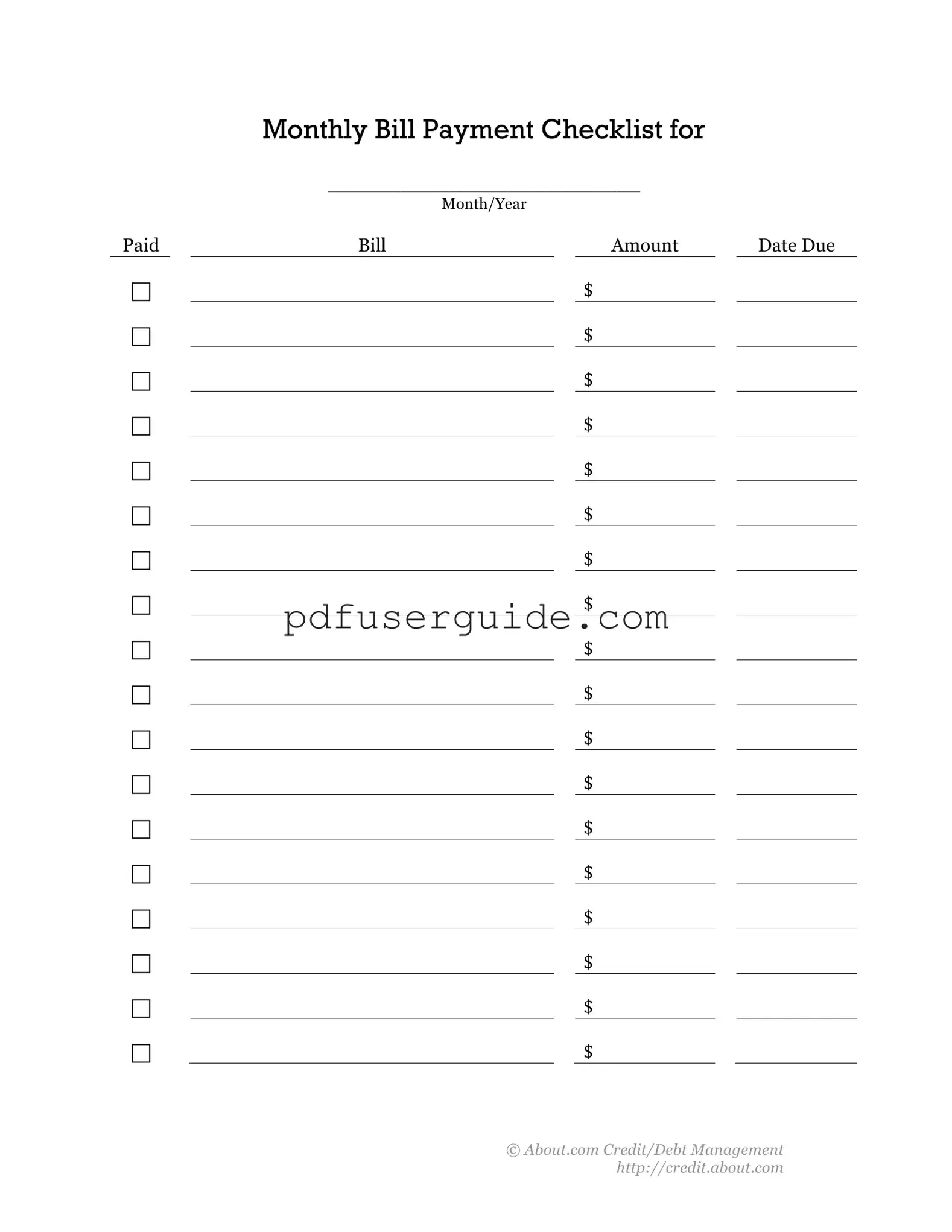 Free Bill Payment Checklist Form in PDF