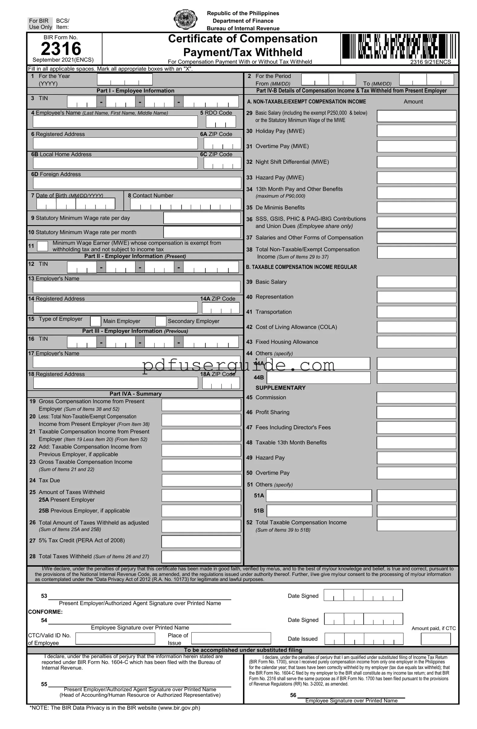 Free Bir 2316 Form in PDF