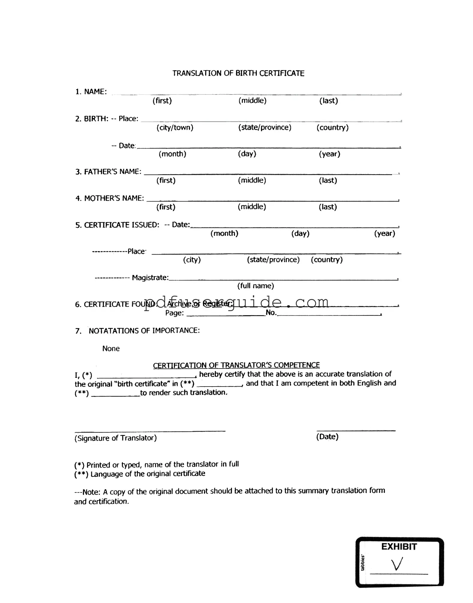 Free Birth Certificate Form in PDF